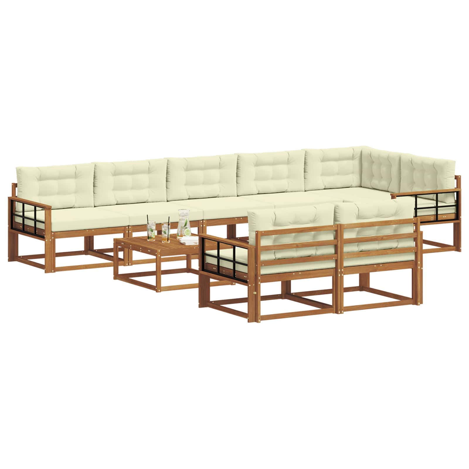 Buiten bankenset met kussen 9 pcs Natuurlijk en Crème is nu te koop bij PeponiXL, paradijselijk wonen!