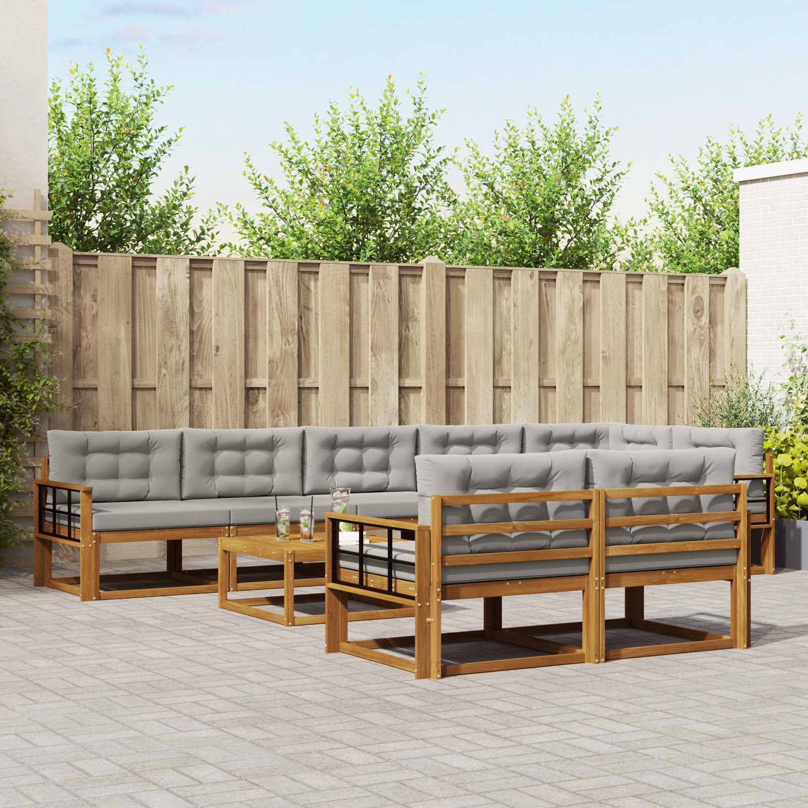Buiten bankenset met kussen 9 pcs Naturel en lichtgrijs is nu te koop bij PeponiXL, paradijselijk wonen!