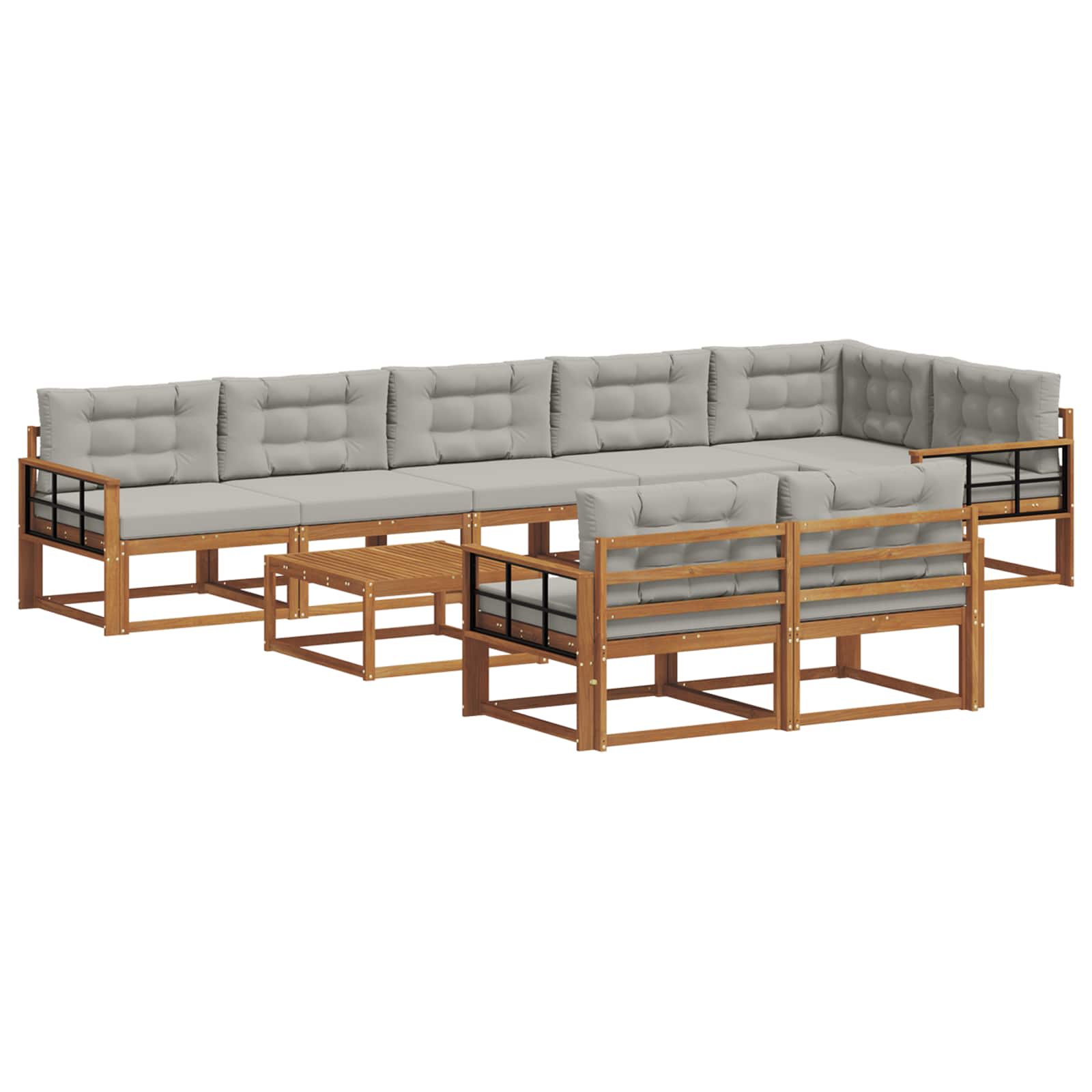 Buiten bankenset met kussen 9 pcs Naturel en lichtgrijs is nu te koop bij PeponiXL, paradijselijk wonen!
