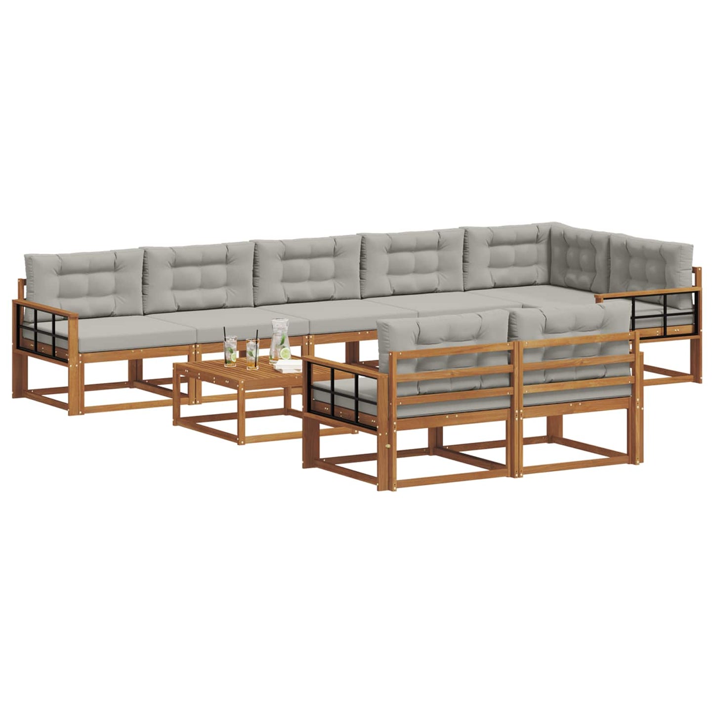 Buiten bankenset met kussen 9 pcs Naturel en lichtgrijs is nu te koop bij PeponiXL, paradijselijk wonen!
