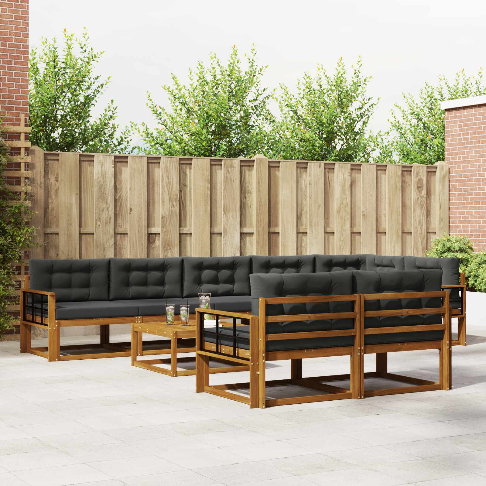 Buiten bankenset met kussen 9 pcs Natuurlijk en Antraciet is nu te koop bij PeponiXL, paradijselijk wonen!