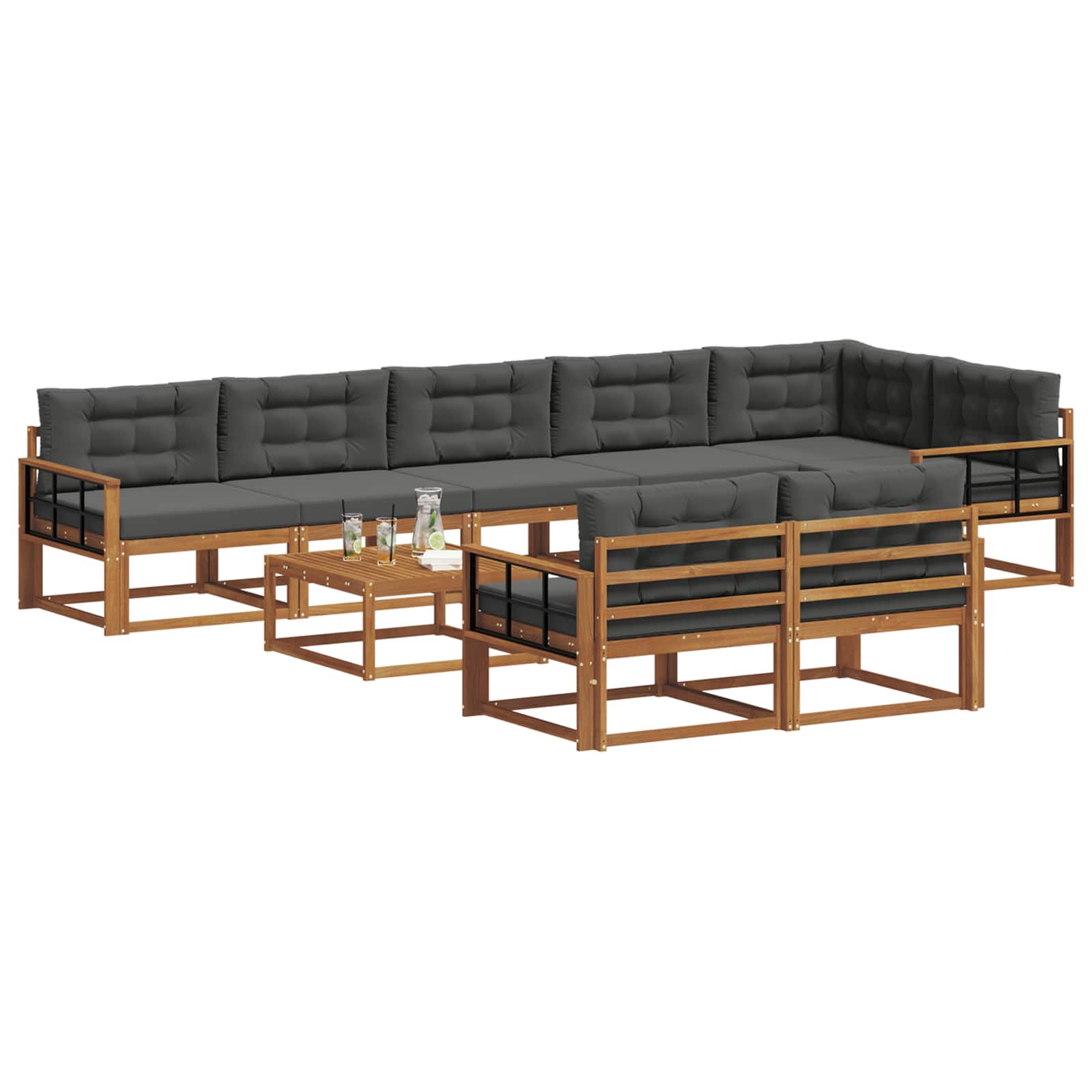Buiten bankenset met kussen 9 pcs Natuurlijk en Antraciet is nu te koop bij PeponiXL, paradijselijk wonen!