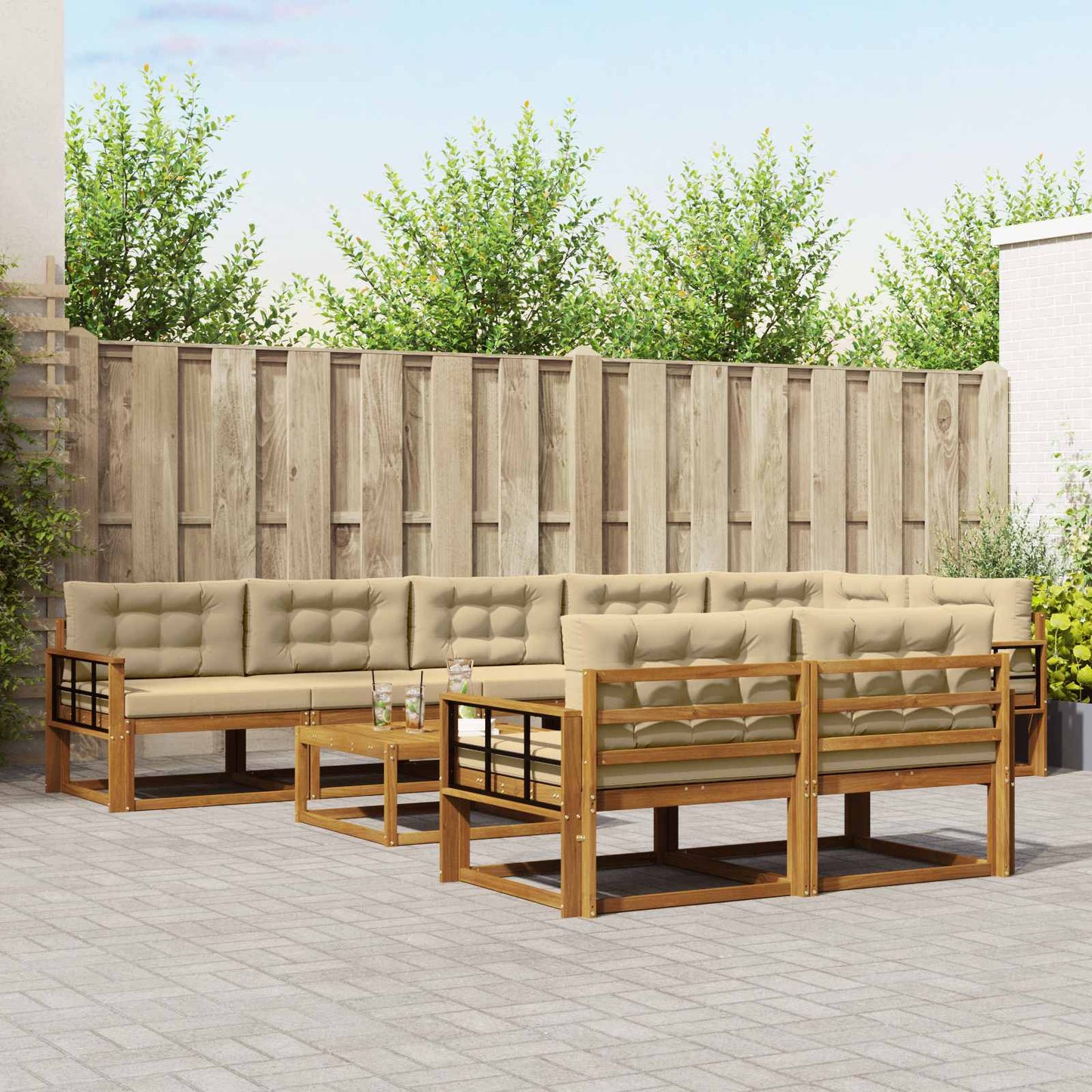 Buiten bankenset met kussen 9 pcs Natuurlijk en Beige is nu te koop bij PeponiXL, paradijselijk wonen!