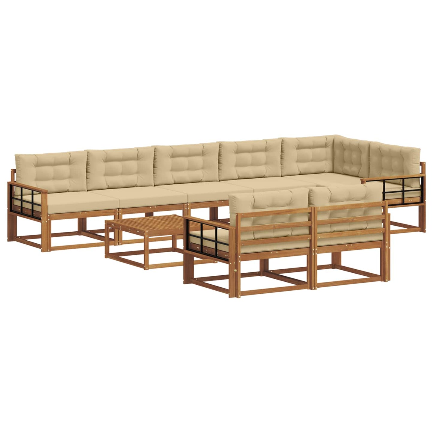 Buiten bankenset met kussen 9 pcs Natuurlijk en Beige is nu te koop bij PeponiXL, paradijselijk wonen!