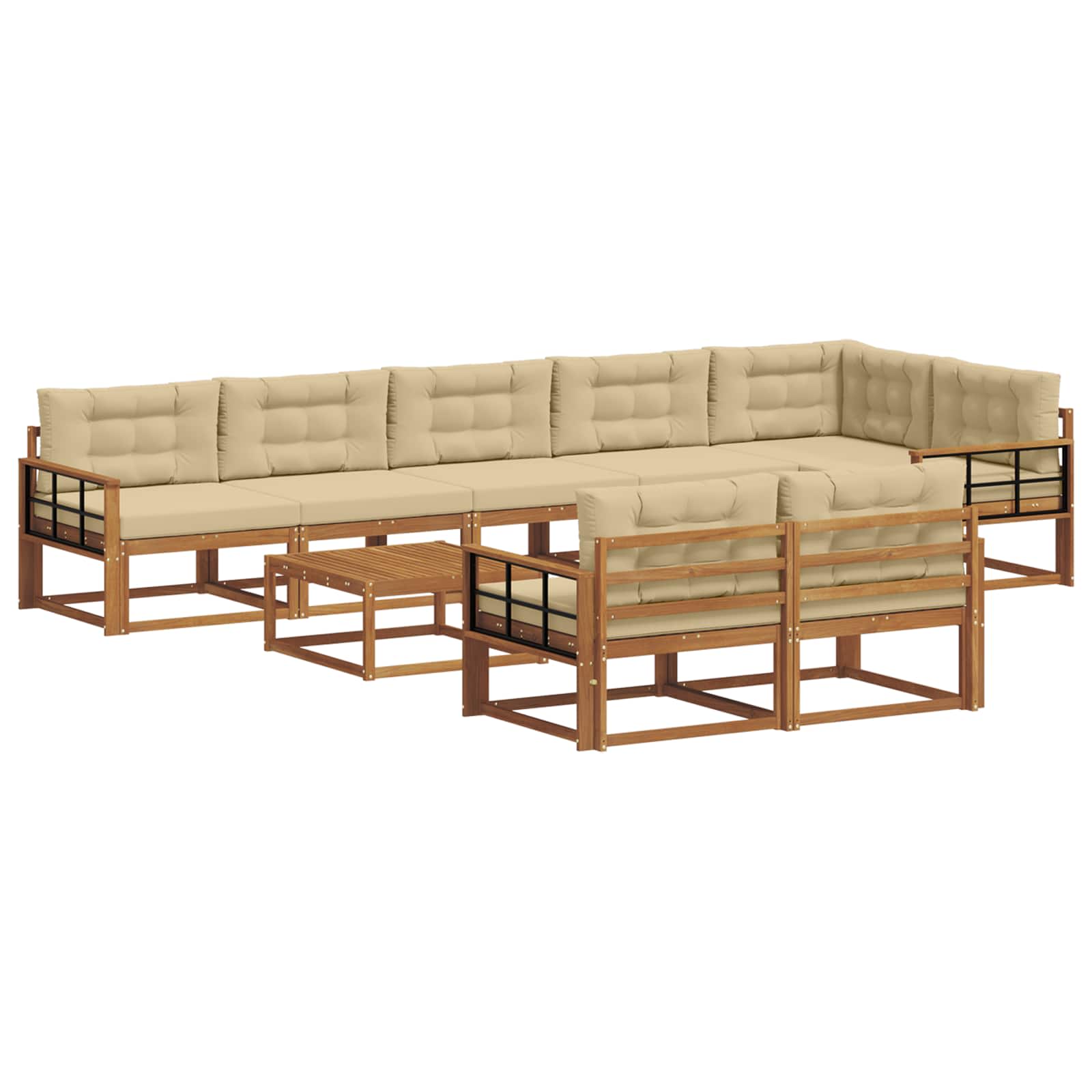 Buiten bankenset met kussen 9 pcs Natuurlijk en Beige is nu te koop bij PeponiXL, paradijselijk wonen!