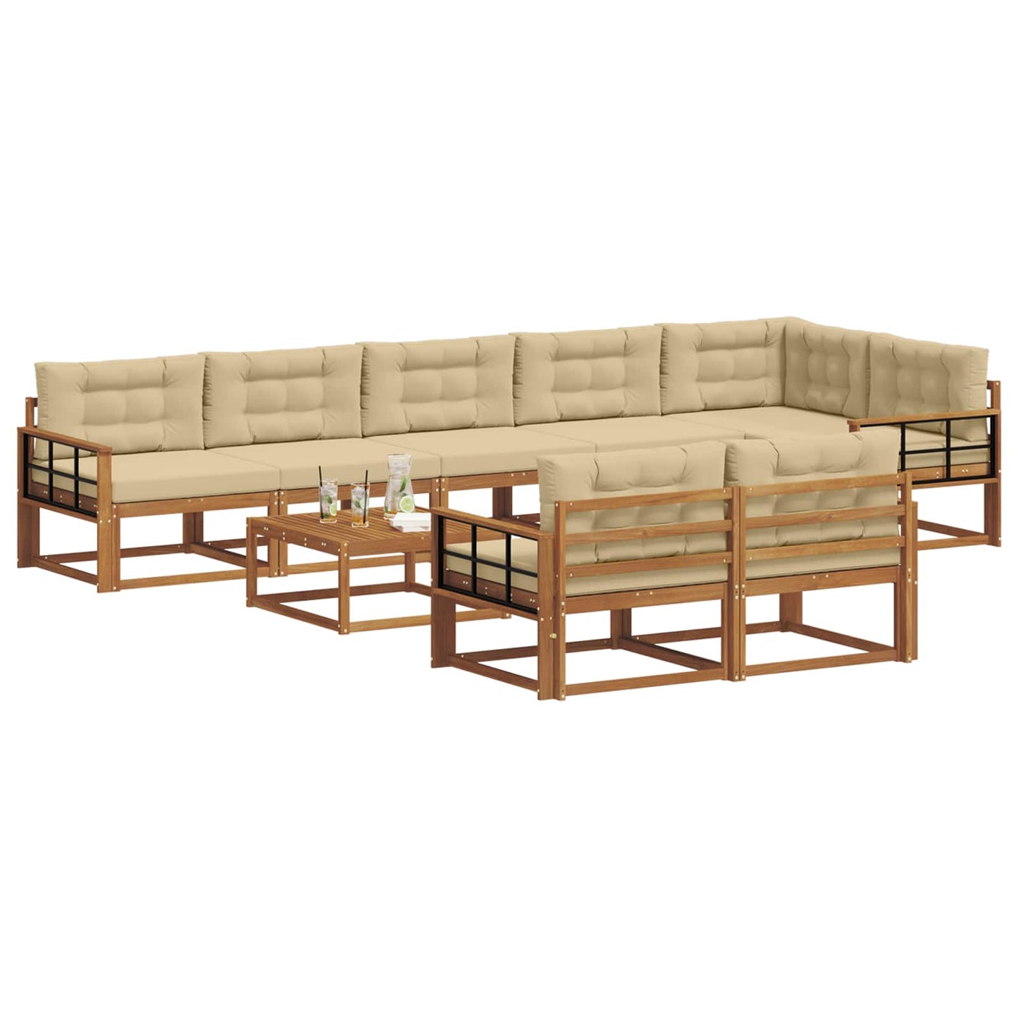 Buiten bankenset met kussen 9 pcs Natuurlijk en Beige is nu te koop bij PeponiXL, paradijselijk wonen!