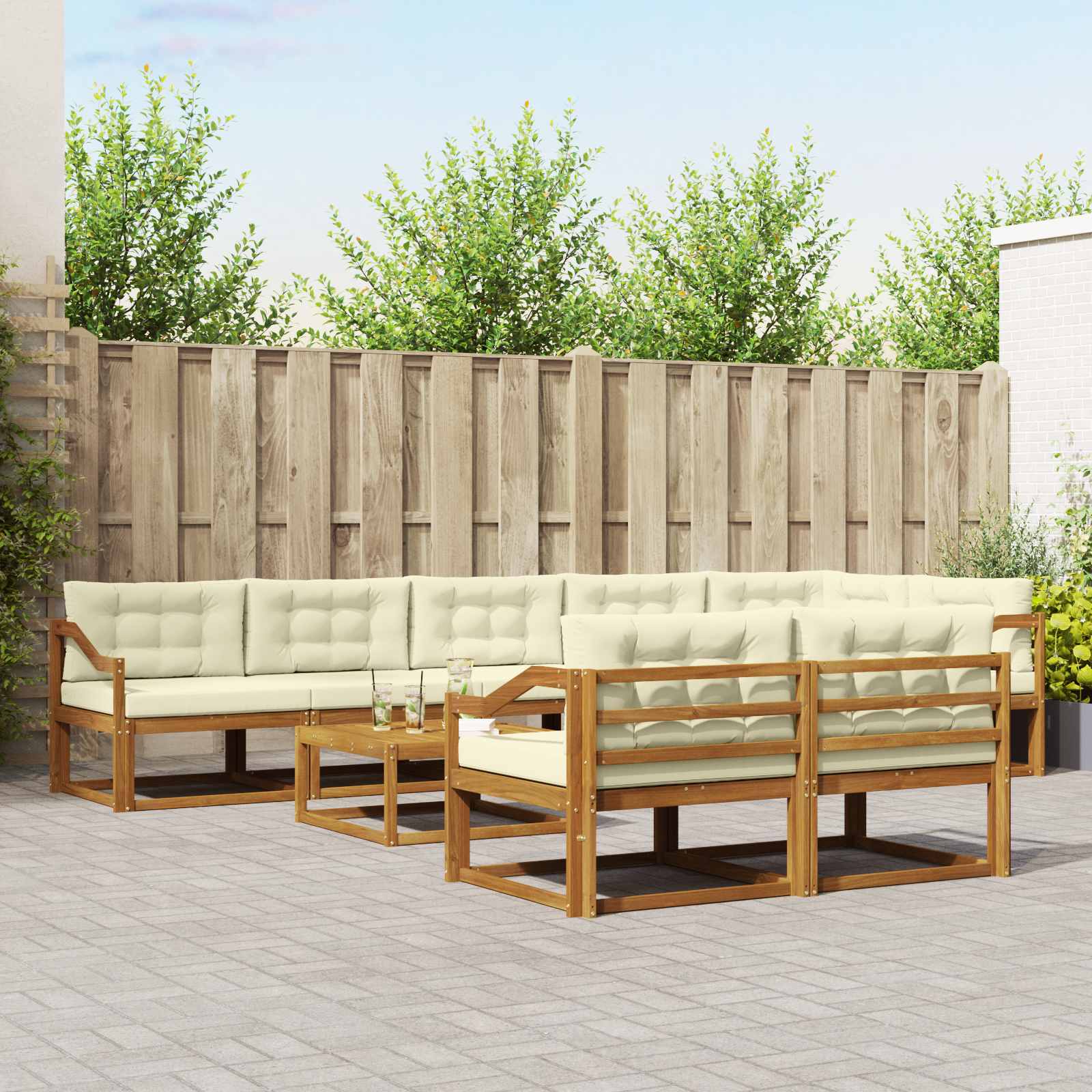 Buiten bankenset met kussen 9 pcs Natuurlijk en Crème is nu te koop bij PeponiXL, paradijselijk wonen!