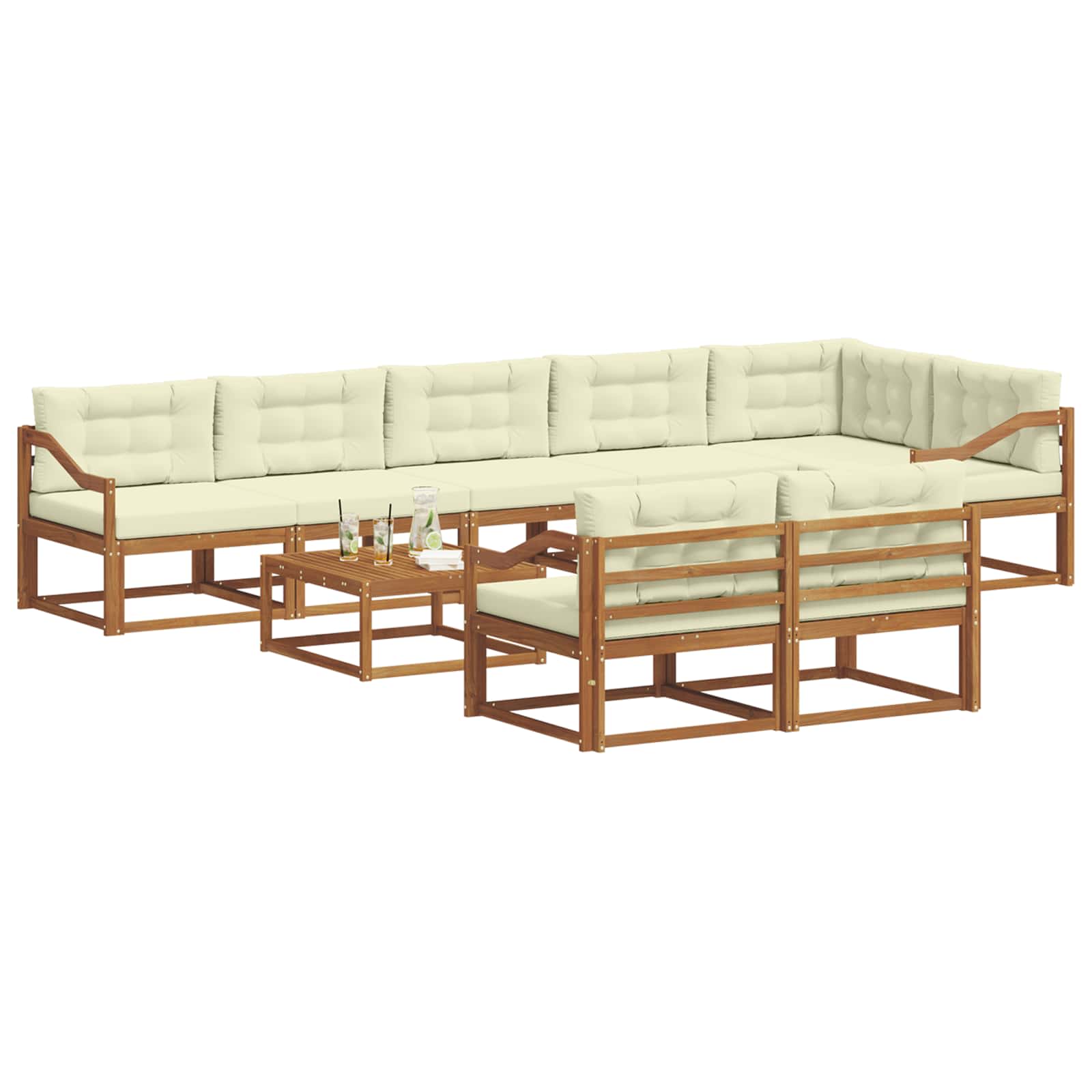 Buiten bankenset met kussen 9 pcs Natuurlijk en Crème is nu te koop bij PeponiXL, paradijselijk wonen!