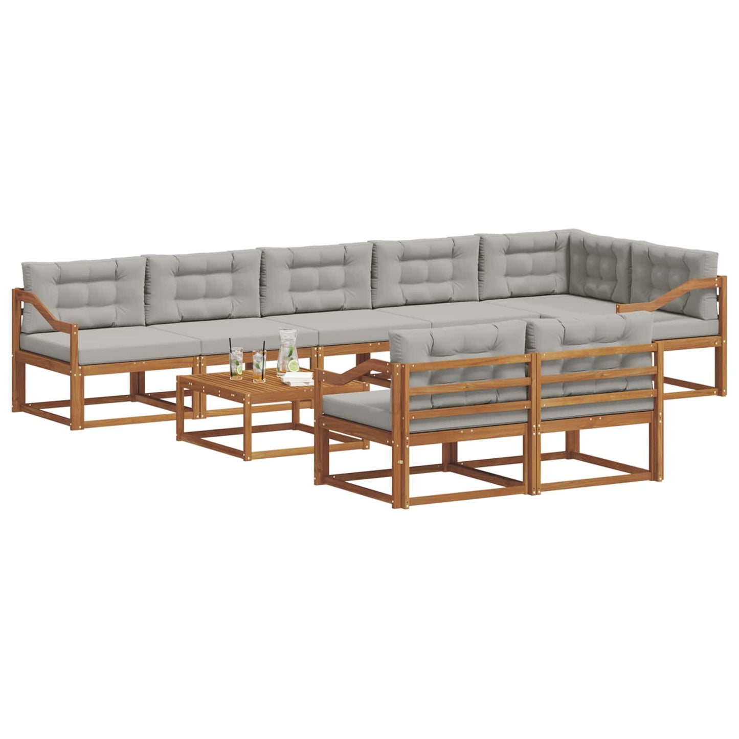 Buiten bankenset met kussen 9 pcs Naturel en lichtgrijs is nu te koop bij PeponiXL, paradijselijk wonen!