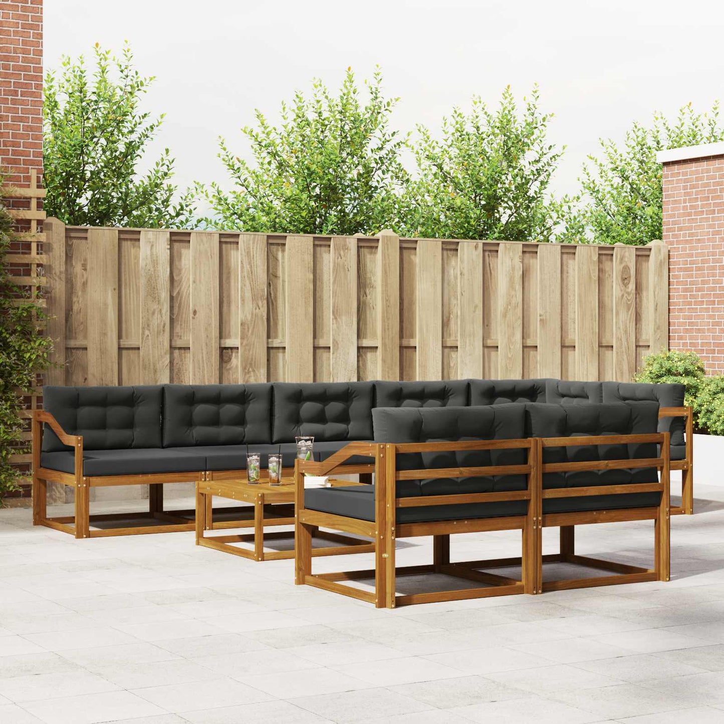 Buiten bankenset met kussen 9 pcs Natuurlijk en Antraciet is nu te koop bij PeponiXL, paradijselijk wonen!