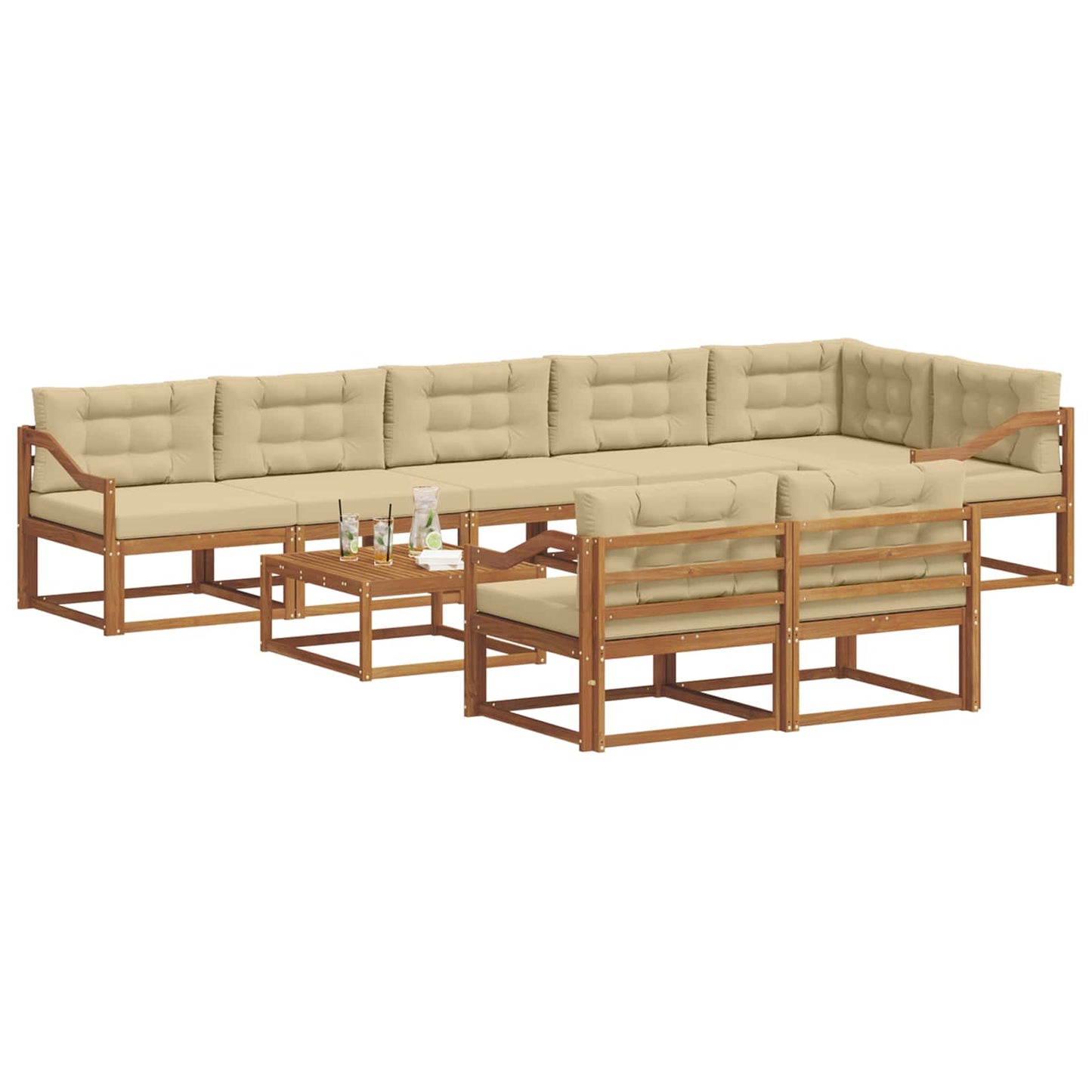 Buiten bankenset met kussen 9 pcs Natuurlijk en Beige is nu te koop bij PeponiXL, paradijselijk wonen!