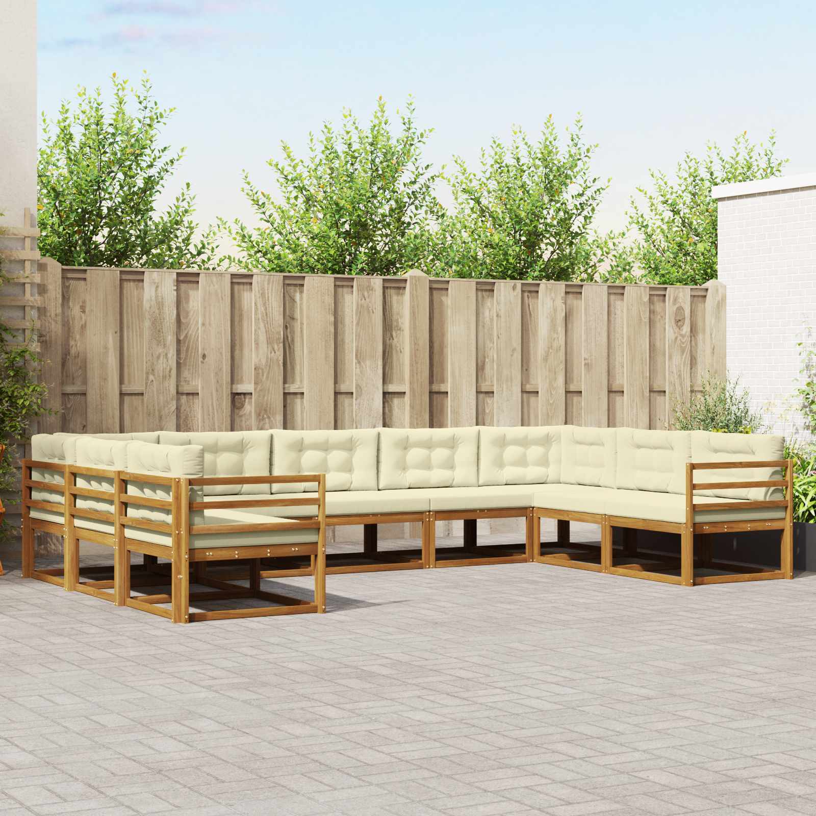 Buiten bankenset met kussen 9 pcs Natuurlijk en Crème is nu te koop bij PeponiXL, paradijselijk wonen!