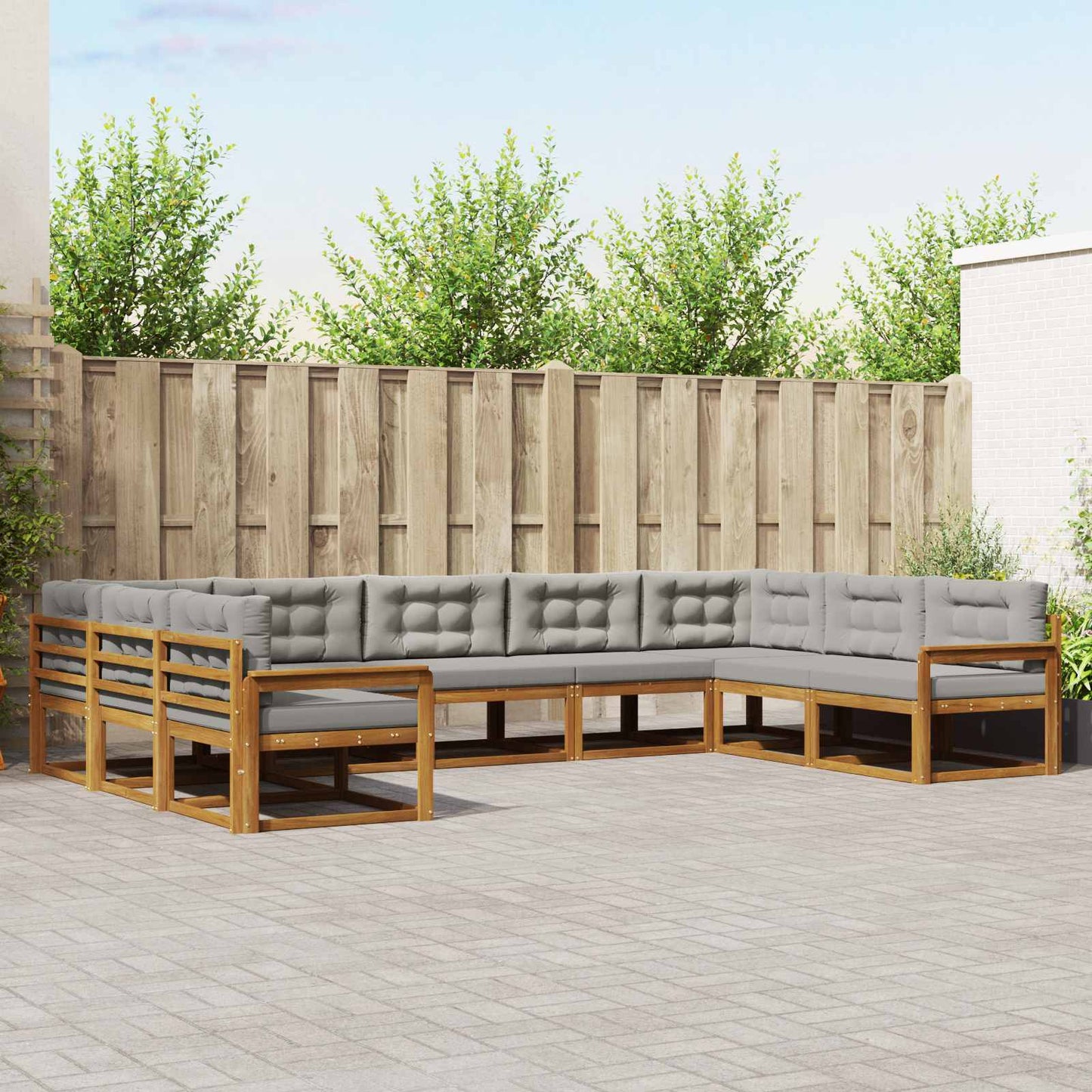 Buiten bankenset met kussen 9 pcs Natuurlijk en Lichtgrijs is nu te koop bij PeponiXL, paradijselijk wonen!