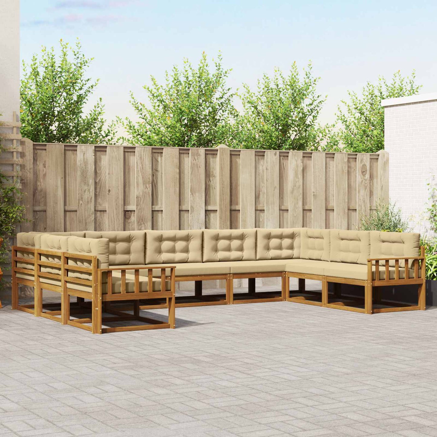 Buiten bankenset met kussen 9 pcs Natuurlijk en Beige is nu te koop bij PeponiXL, paradijselijk wonen!