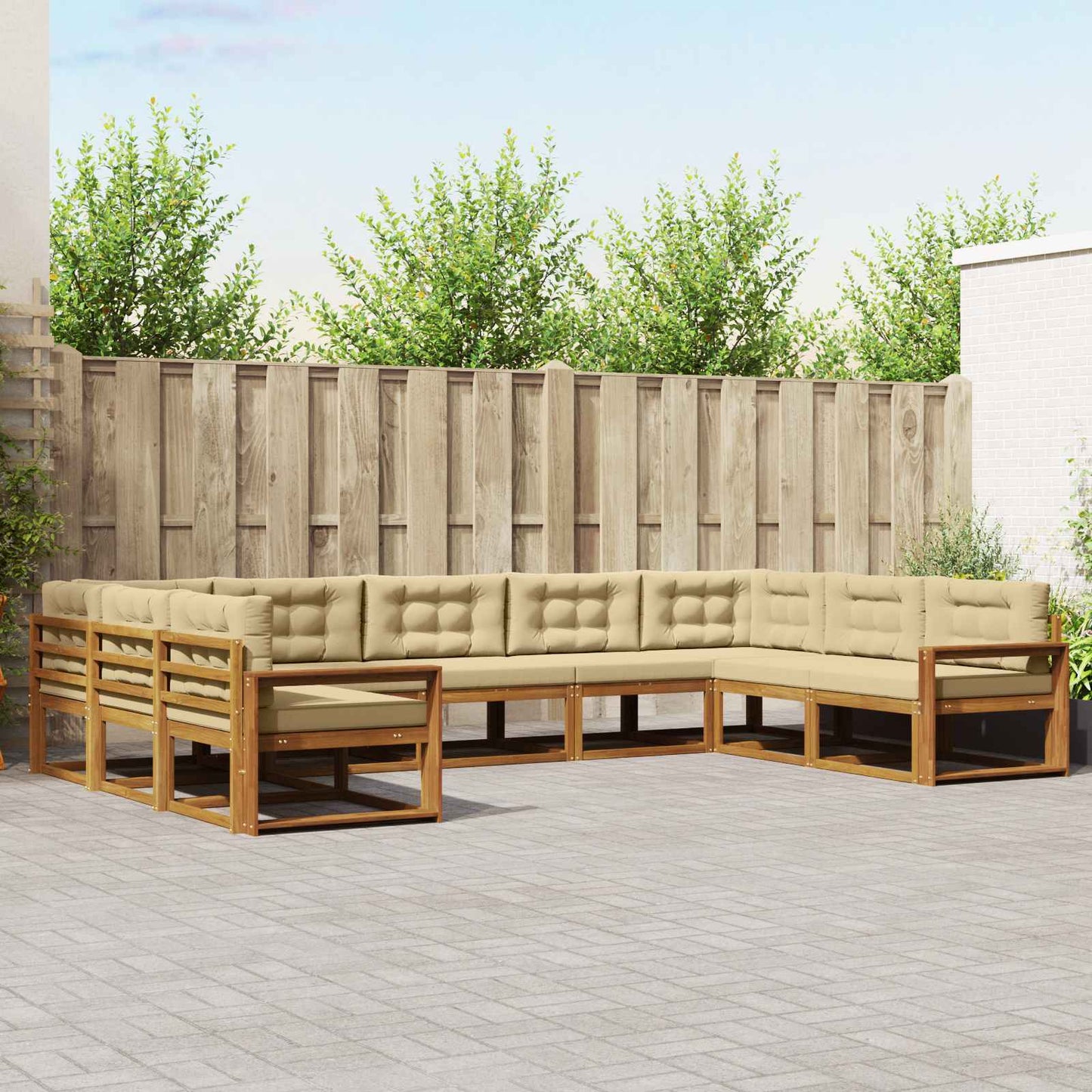 Buiten bankenset met kussen 9 pcs Natuurlijk en Beige is nu te koop bij PeponiXL, paradijselijk wonen!