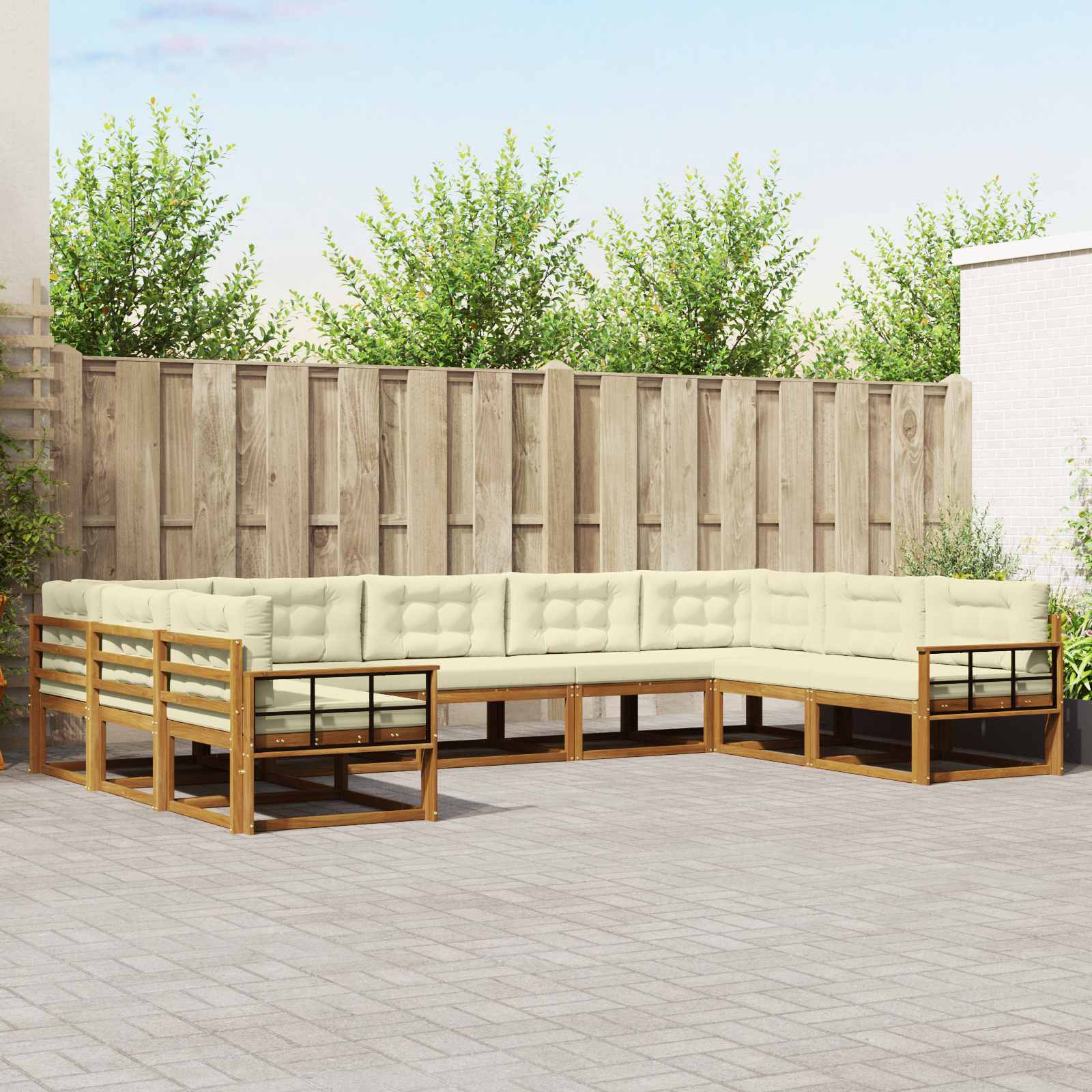 Buiten bankenset met kussen 9 pcs Natuurlijk en Crème is nu te koop bij PeponiXL, paradijselijk wonen!