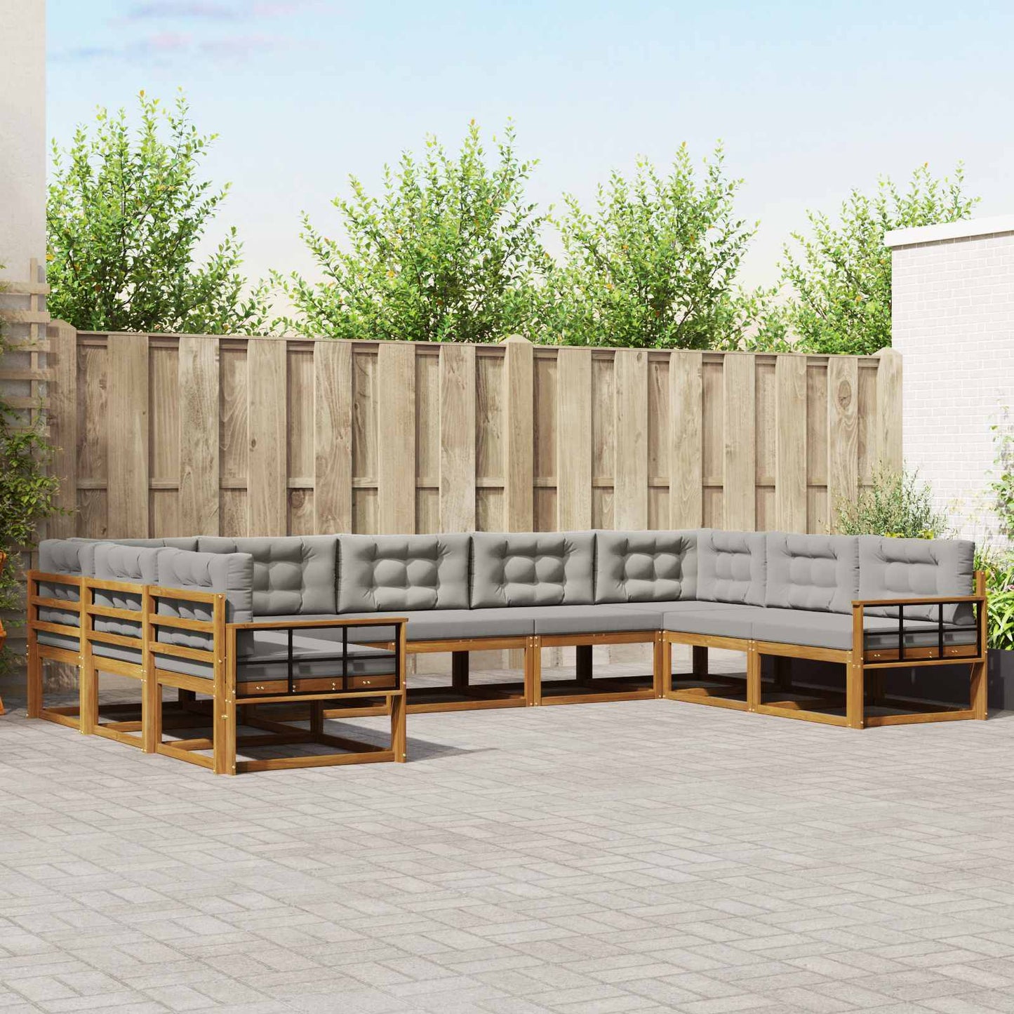 Buiten bankenset met kussen 9 pcs Natuurlijk en Lichtgrijs is nu te koop bij PeponiXL, paradijselijk wonen!