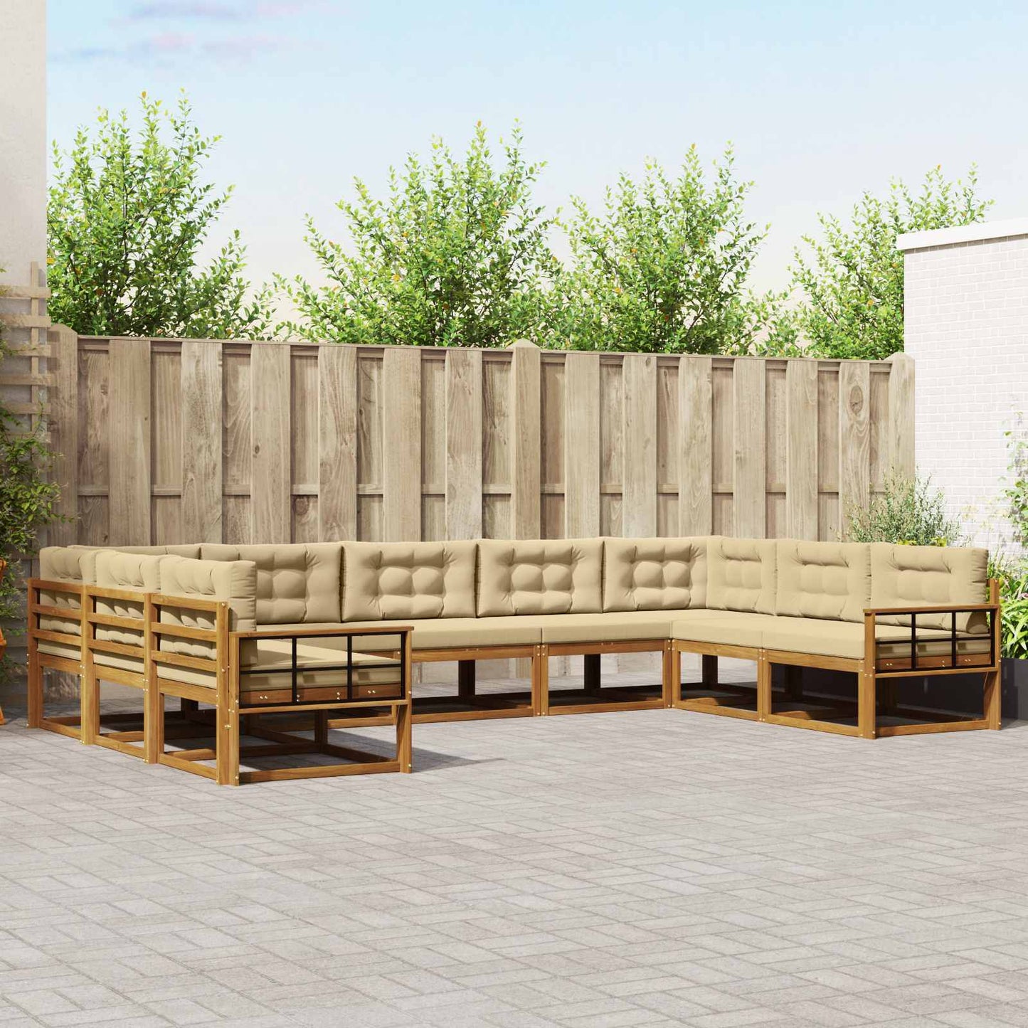 Buiten bankenset met kussen 9 pcs Natuurlijk en Beige is nu te koop bij PeponiXL, paradijselijk wonen!