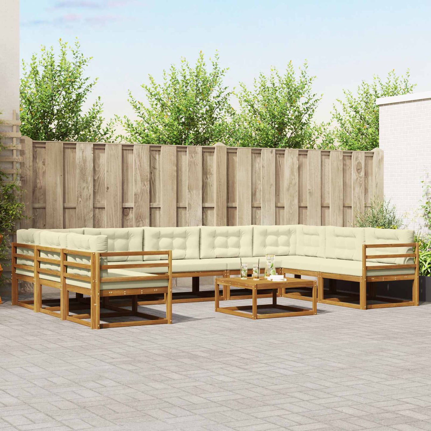 Buiten bankenset met kussen 10 pcs Natuurlijk en Crème is nu te koop bij PeponiXL, paradijselijk wonen!