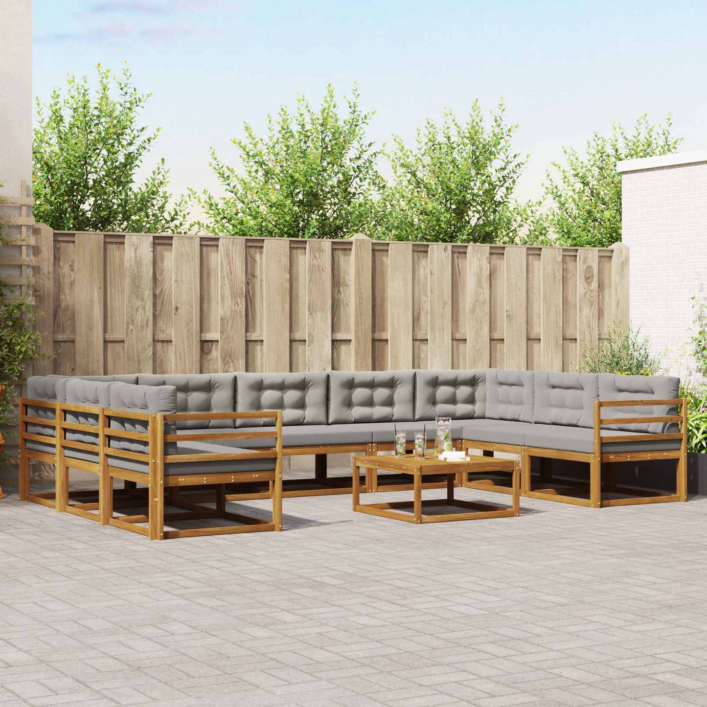 Buiten bankenset met kussen 10 pcs Natuurlijk en Lichtgrijs is nu te koop bij PeponiXL, paradijselijk wonen!