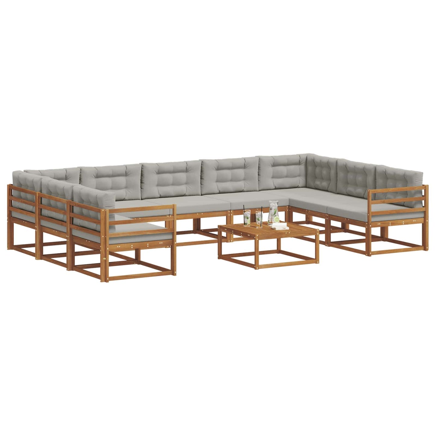 Buiten bankenset met kussen 10 pcs Natuurlijk en Lichtgrijs is nu te koop bij PeponiXL, paradijselijk wonen!