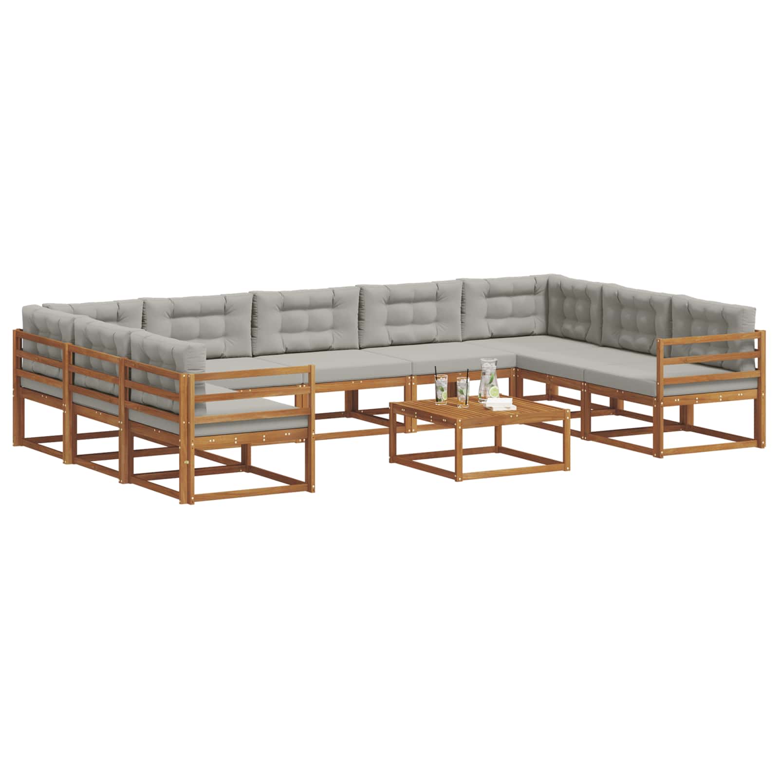 Buiten bankenset met kussen 10 pcs Natuurlijk en Lichtgrijs is nu te koop bij PeponiXL, paradijselijk wonen!