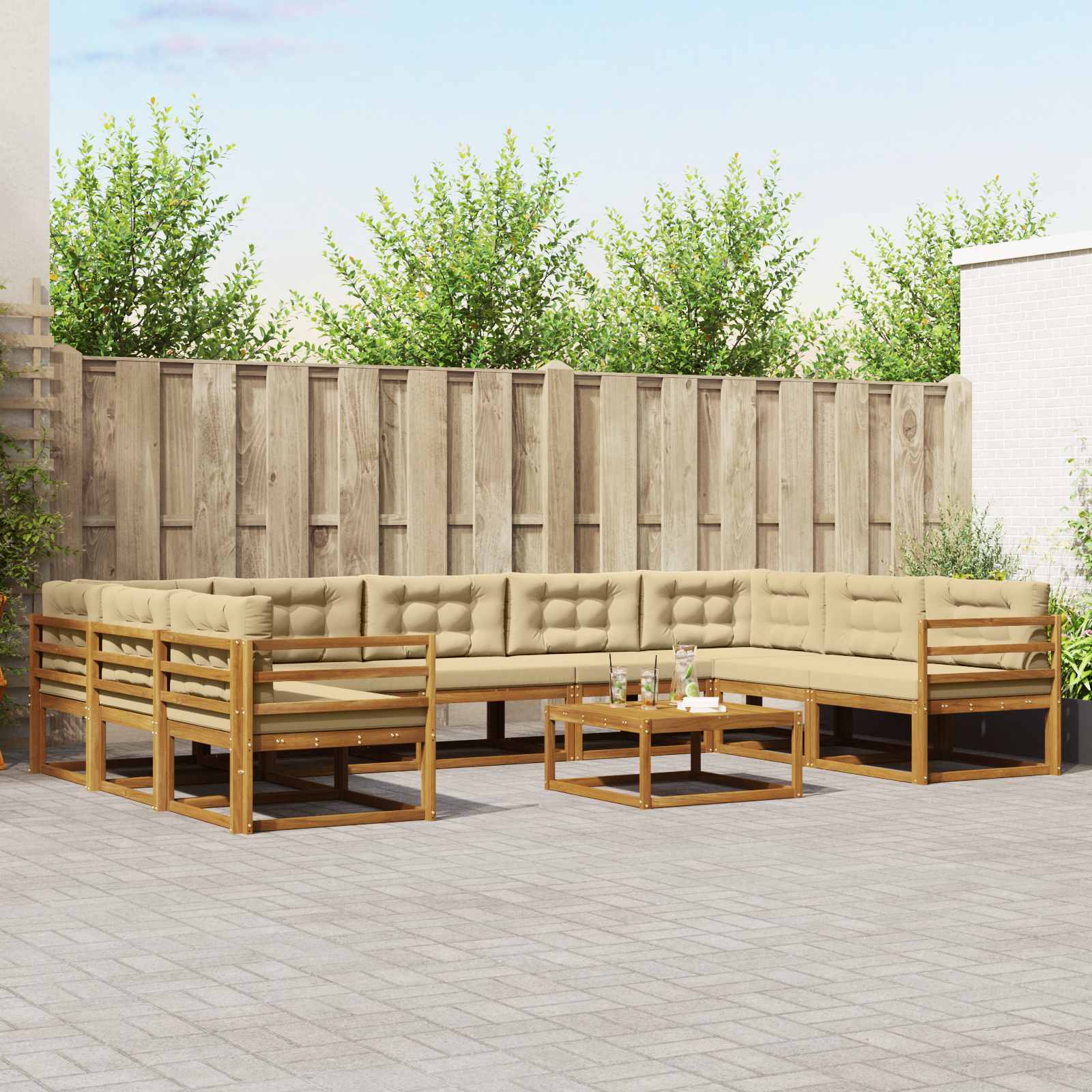 Buiten bankenset met kussen 10 pcs Natuurlijk en Beige is nu te koop bij PeponiXL, paradijselijk wonen!