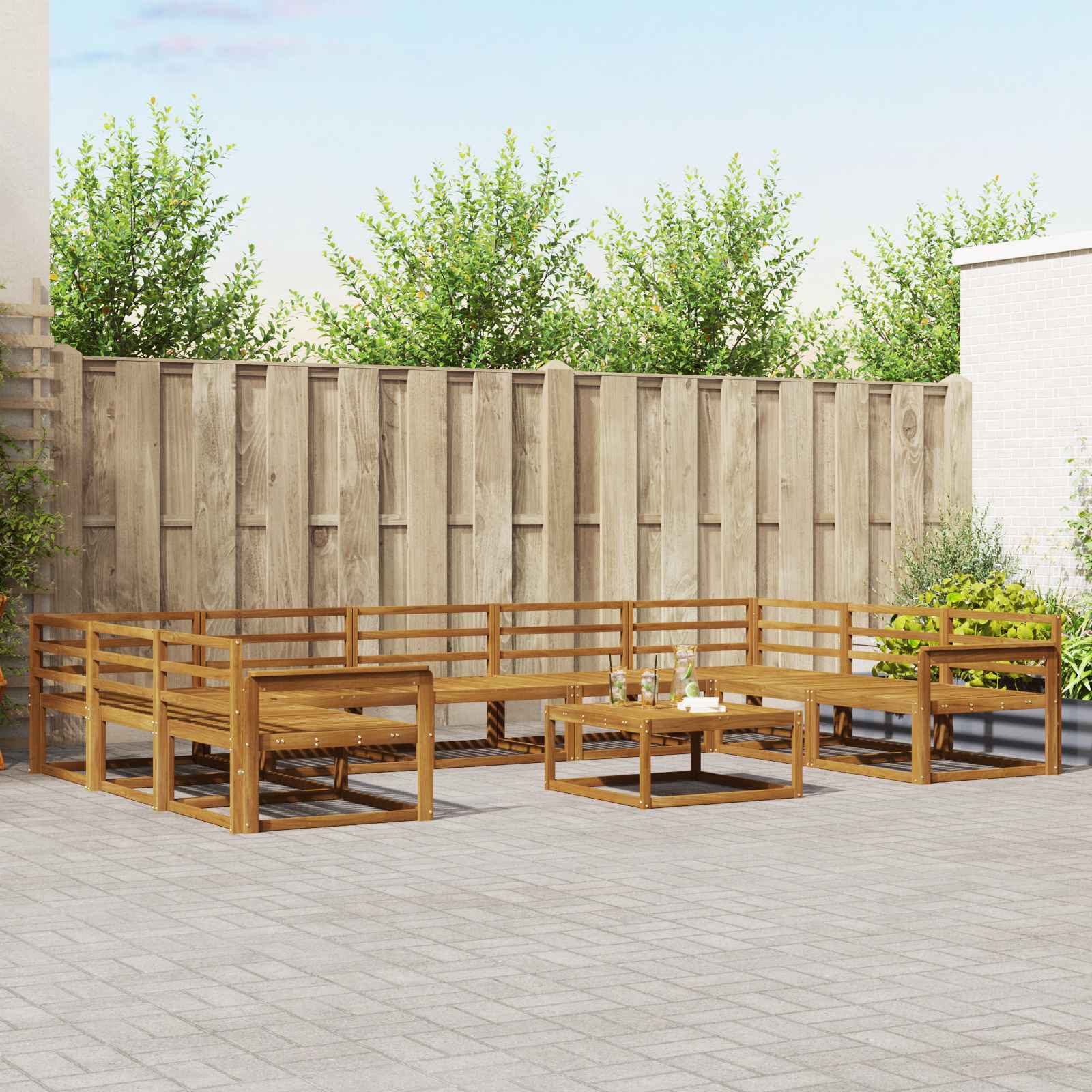Buiten bankenset 10 pcs Naturel Massief Acaciahout is nu te koop bij PeponiXL, paradijselijk wonen!