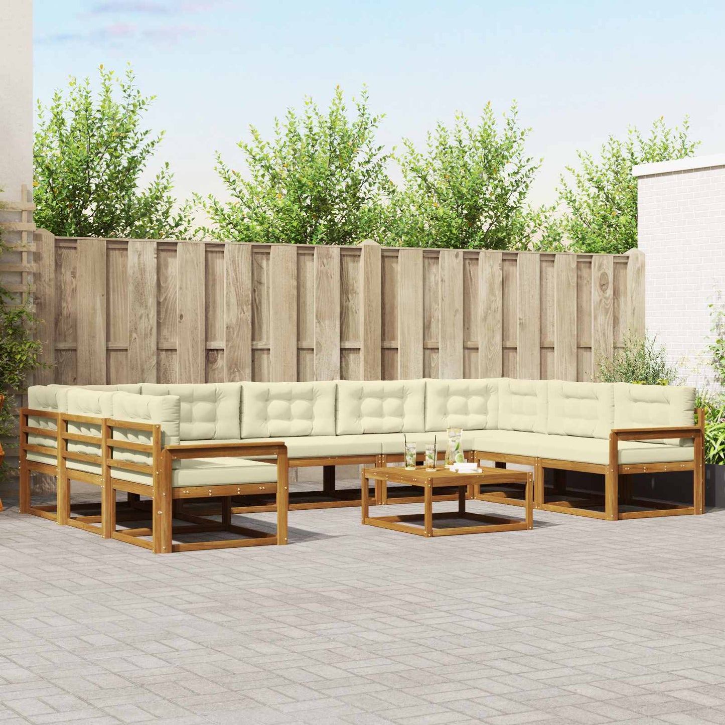 Buiten bankenset met kussen 10 pcs Natuurlijk en Crème is nu te koop bij PeponiXL, paradijselijk wonen!