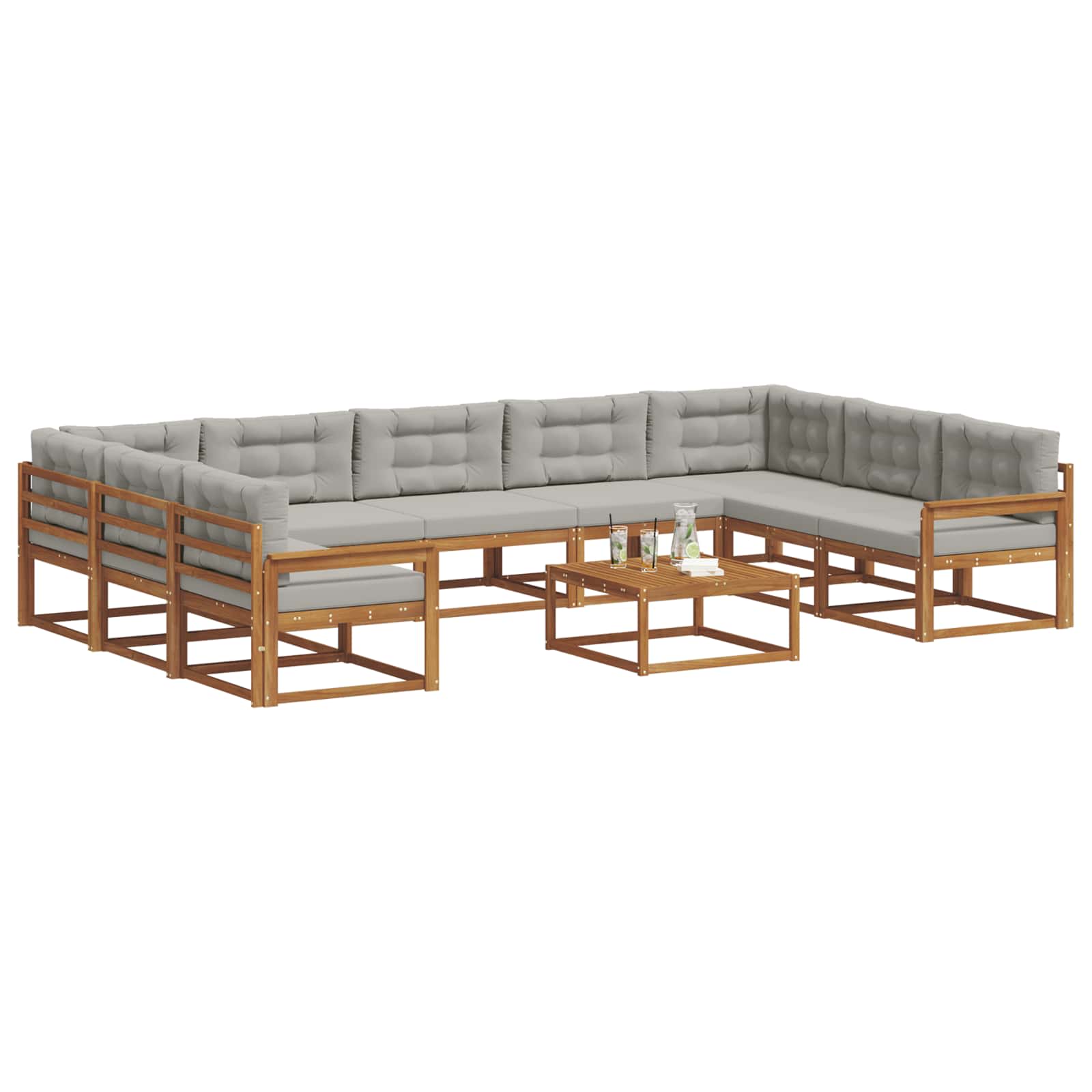 Buiten bankenset met kussen 10 pcs Natuurlijk en Lichtgrijs is nu te koop bij PeponiXL, paradijselijk wonen!