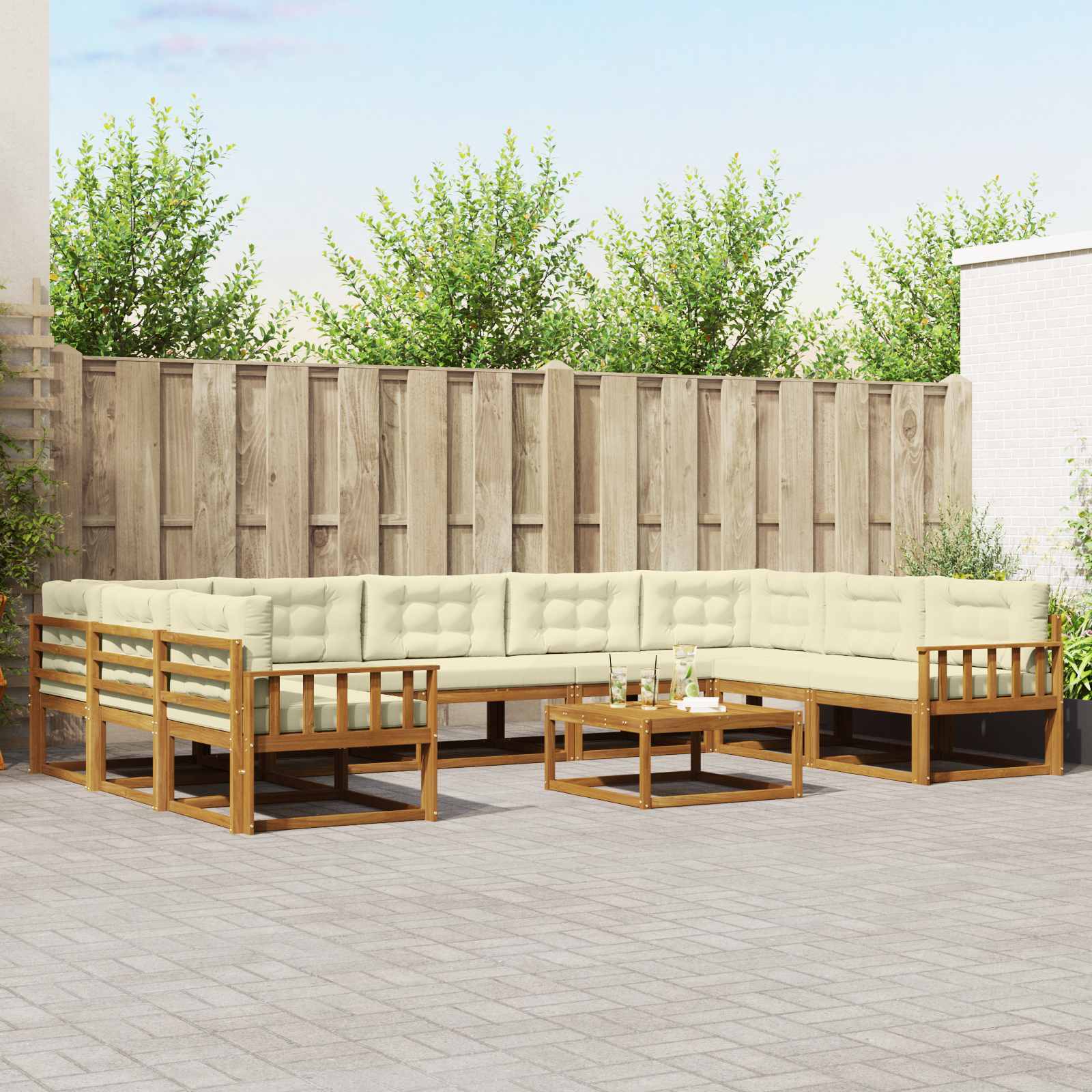 Buiten bankenset met kussen 10 pcs Natuurlijk en Crème is nu te koop bij PeponiXL, paradijselijk wonen!