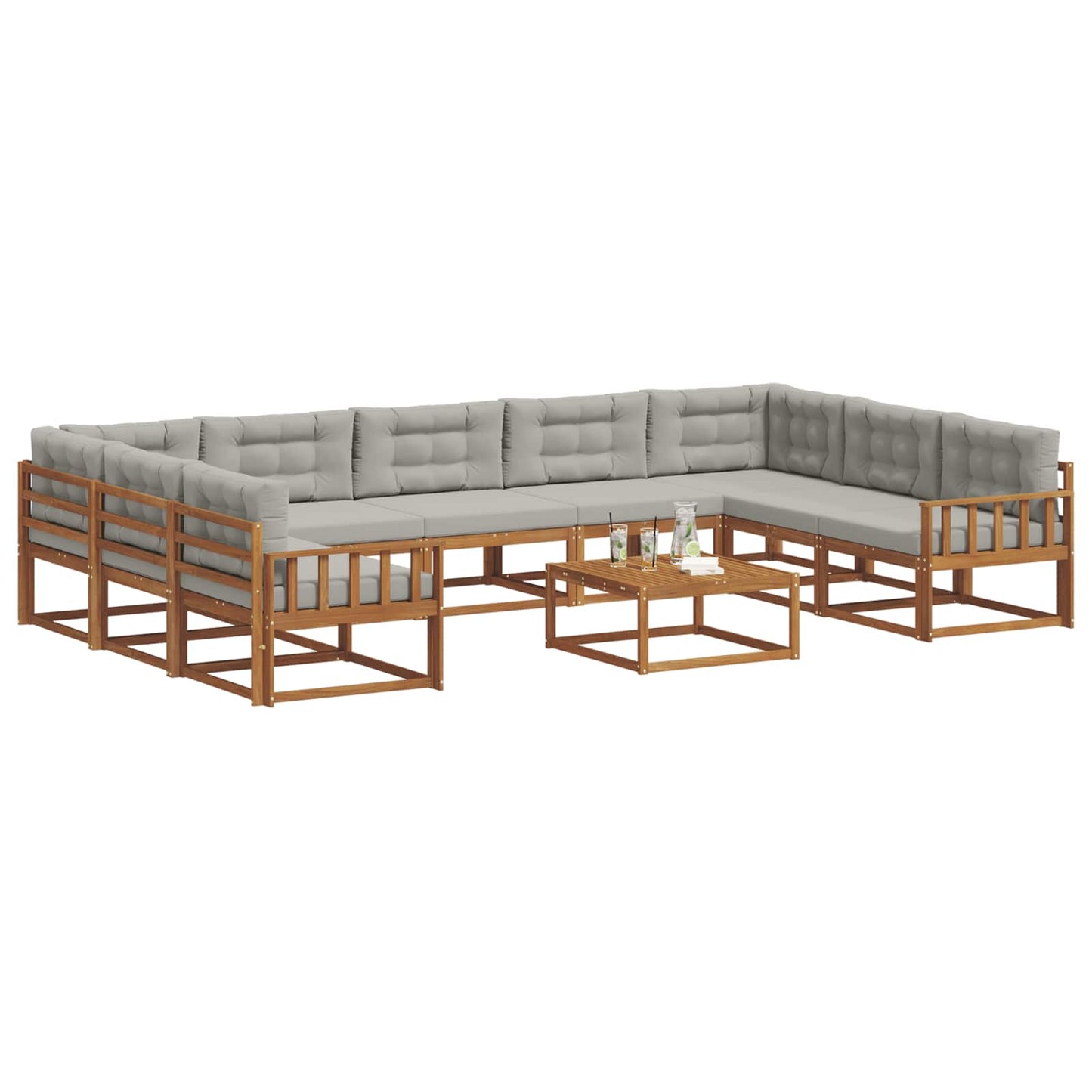 Buiten bankenset met kussen 10 pcs Natuurlijk en Lichtgrijs is nu te koop bij PeponiXL, paradijselijk wonen!