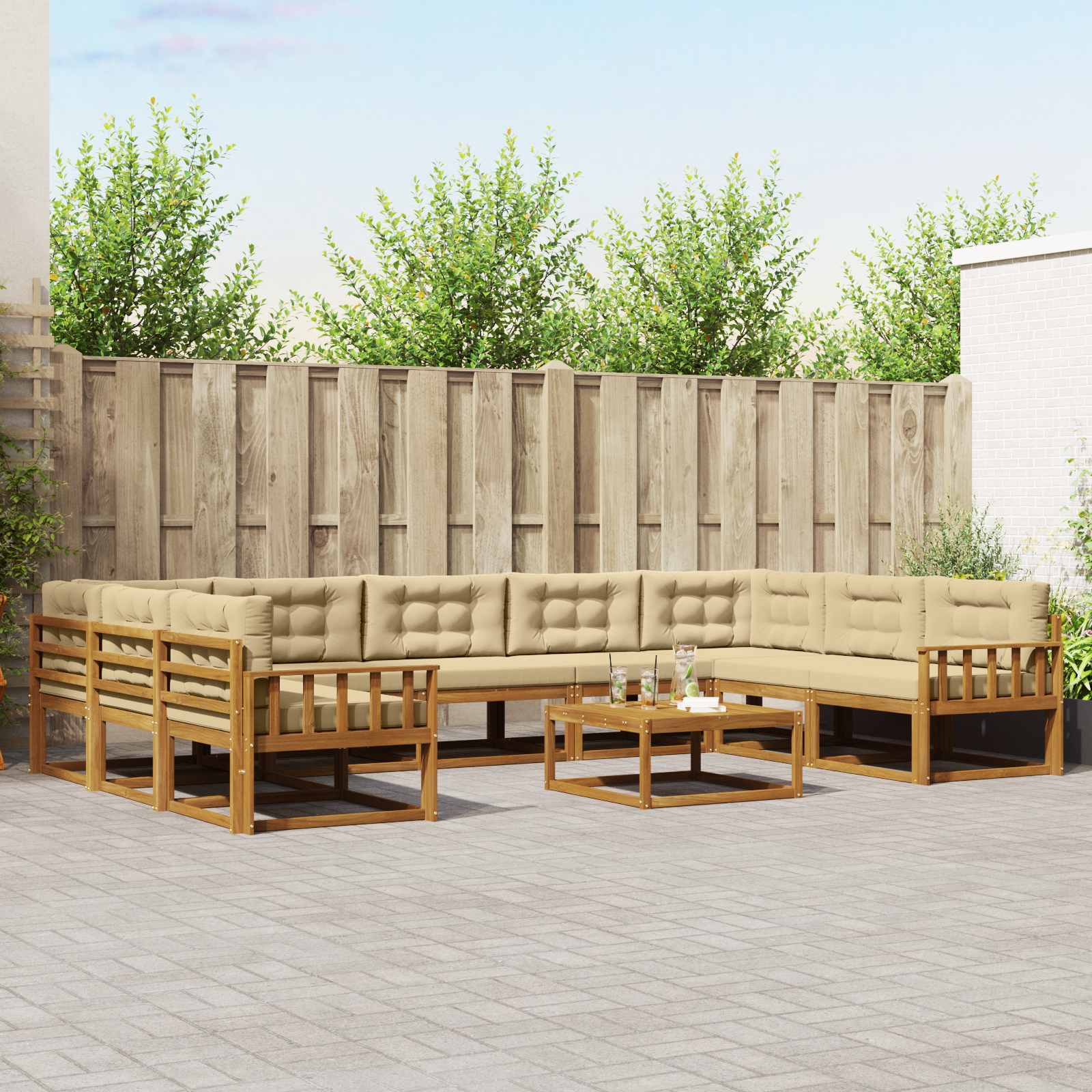 Buiten bankenset met kussen 10 pcs Natuurlijk en Beige is nu te koop bij PeponiXL, paradijselijk wonen!