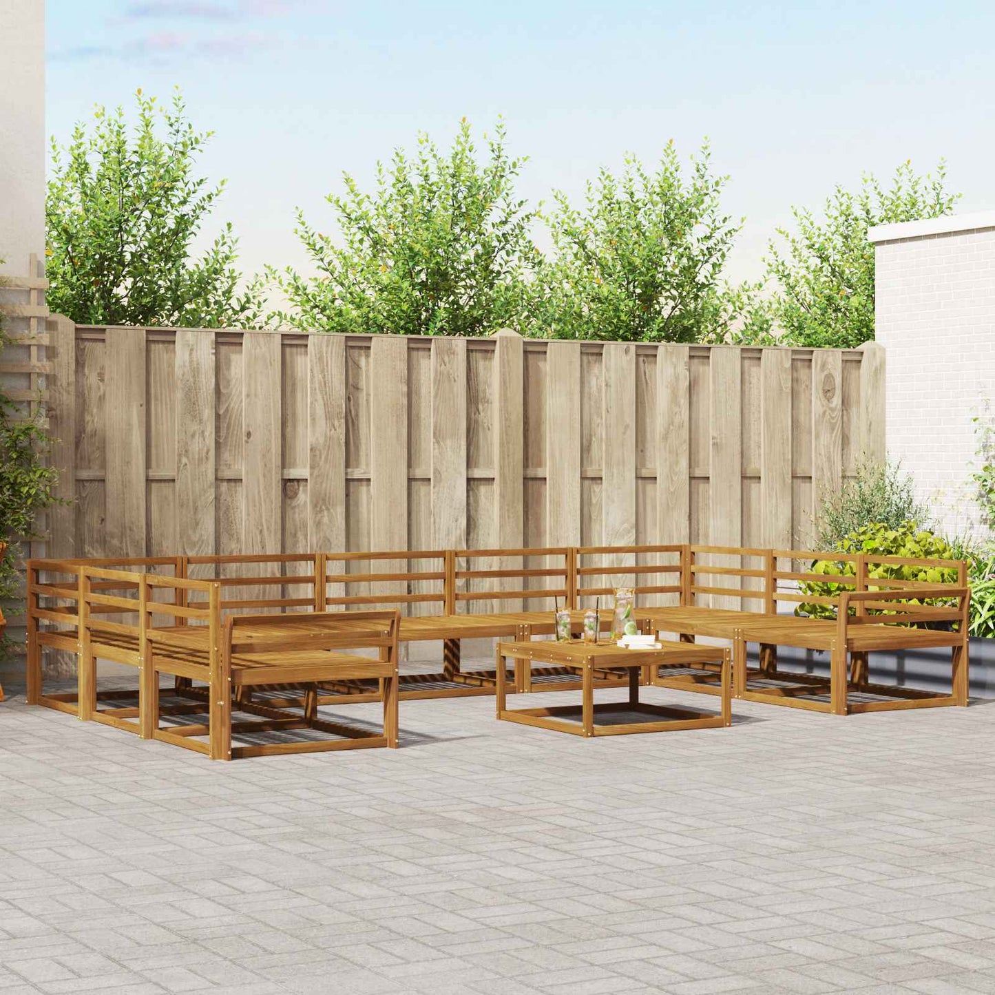 Buiten bankenset 10 pcs Naturel Massief Acaciahout is nu te koop bij PeponiXL, paradijselijk wonen!