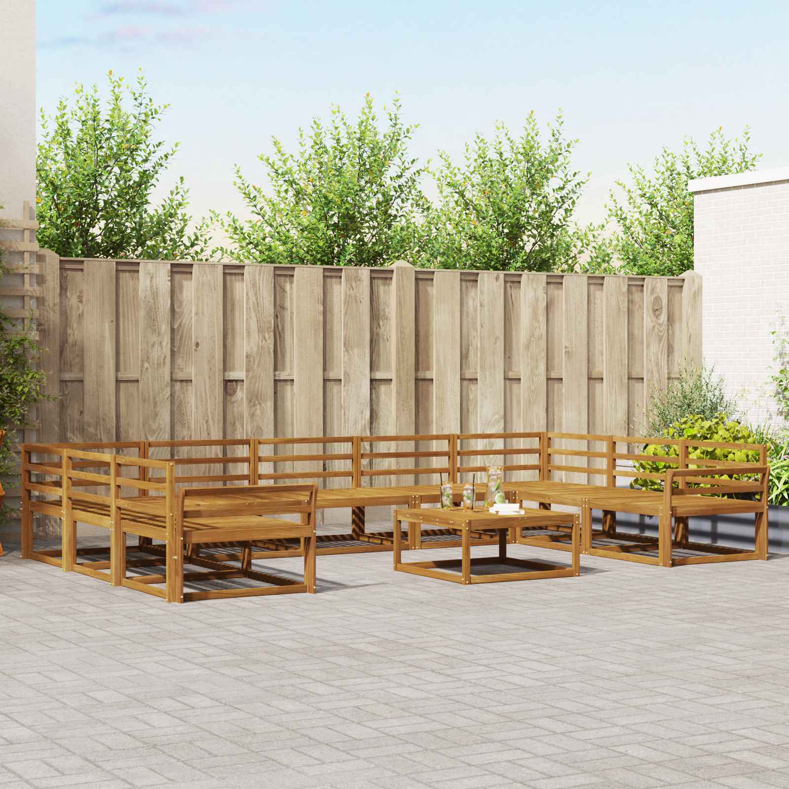 Buiten bankenset 10 pcs Naturel Massief Acaciahout is nu te koop bij PeponiXL, paradijselijk wonen!