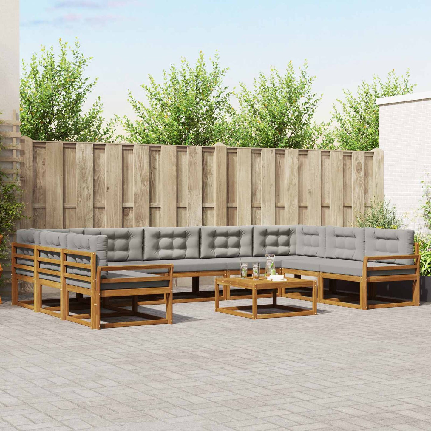 Buiten bankenset met kussen 10 pcs Natuurlijk en Lichtgrijs is nu te koop bij PeponiXL, paradijselijk wonen!