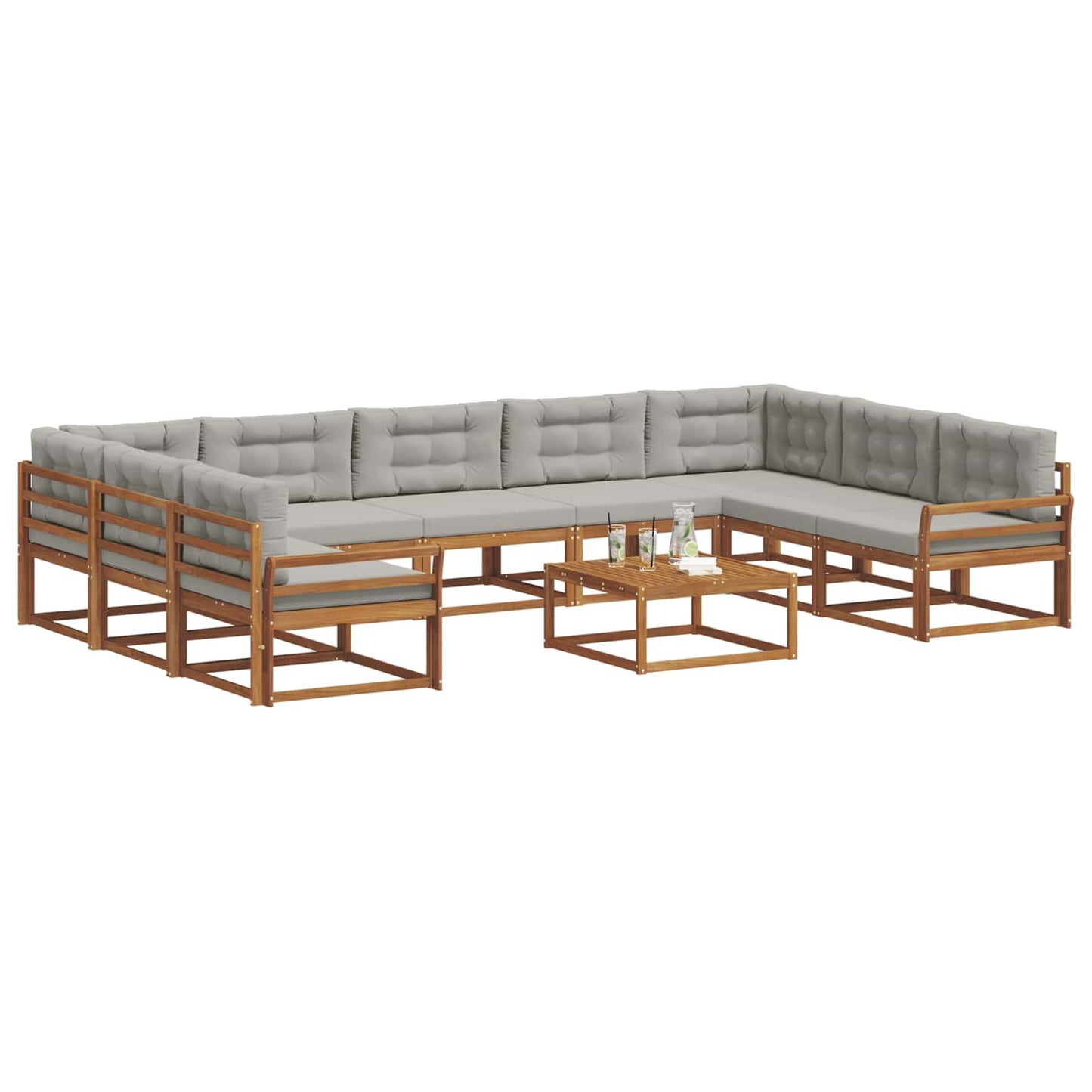 Buiten bankenset met kussen 10 pcs Natuurlijk en Lichtgrijs is nu te koop bij PeponiXL, paradijselijk wonen!