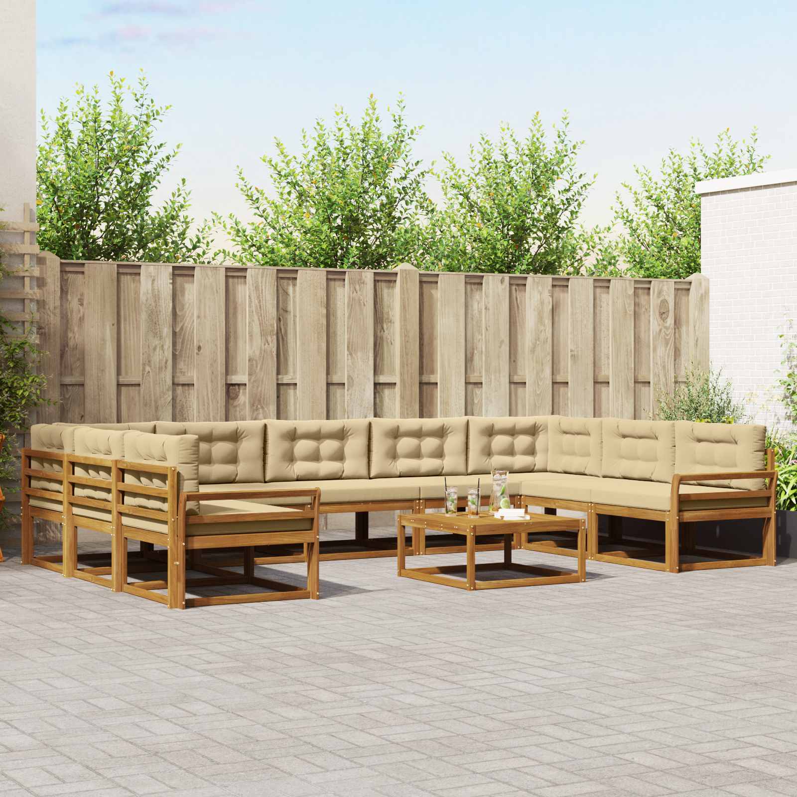 Buiten bankenset met kussen 10 pcs Natuurlijk en Beige is nu te koop bij PeponiXL, paradijselijk wonen!