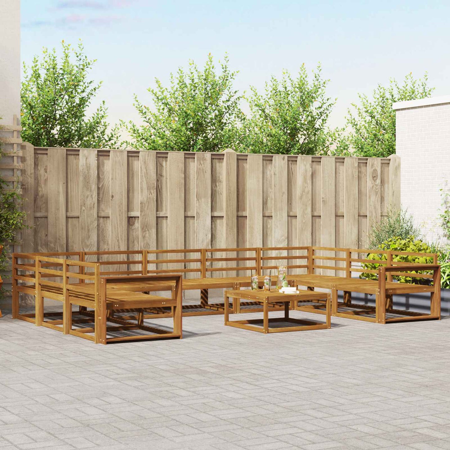 Buiten bankenset 10 pcs Naturel Massief Acaciahout is nu te koop bij PeponiXL, paradijselijk wonen!