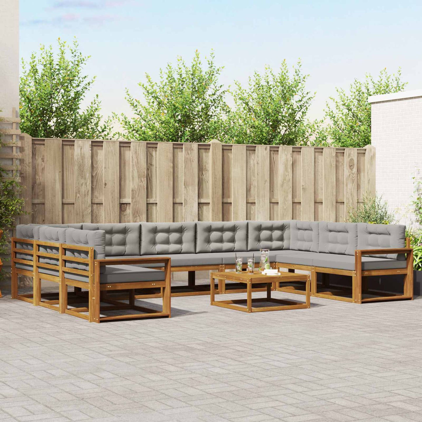 Buiten bankenset met kussen 10 pcs Natuurlijk en Lichtgrijs is nu te koop bij PeponiXL, paradijselijk wonen!