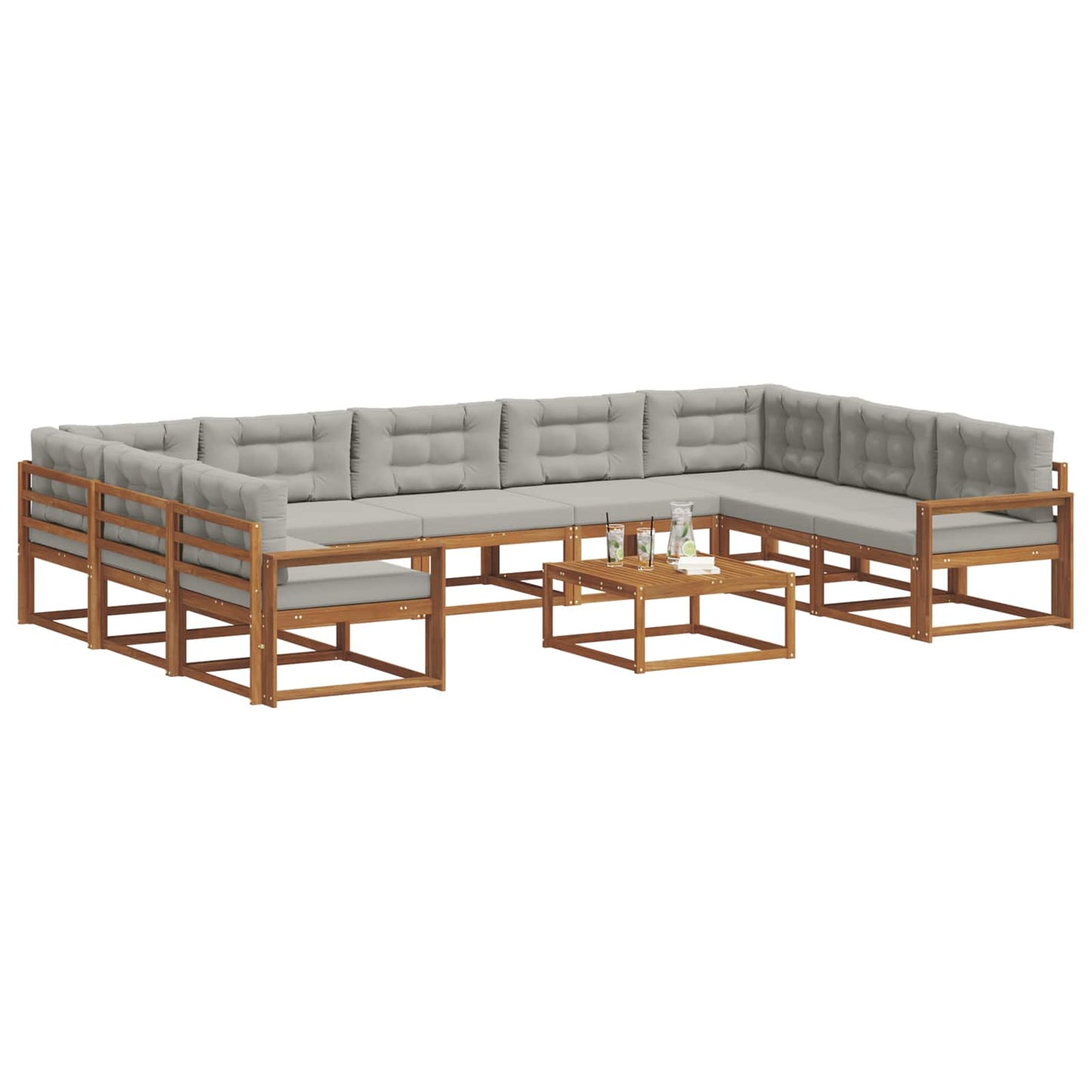 Buiten bankenset met kussen 10 pcs Natuurlijk en Lichtgrijs is nu te koop bij PeponiXL, paradijselijk wonen!