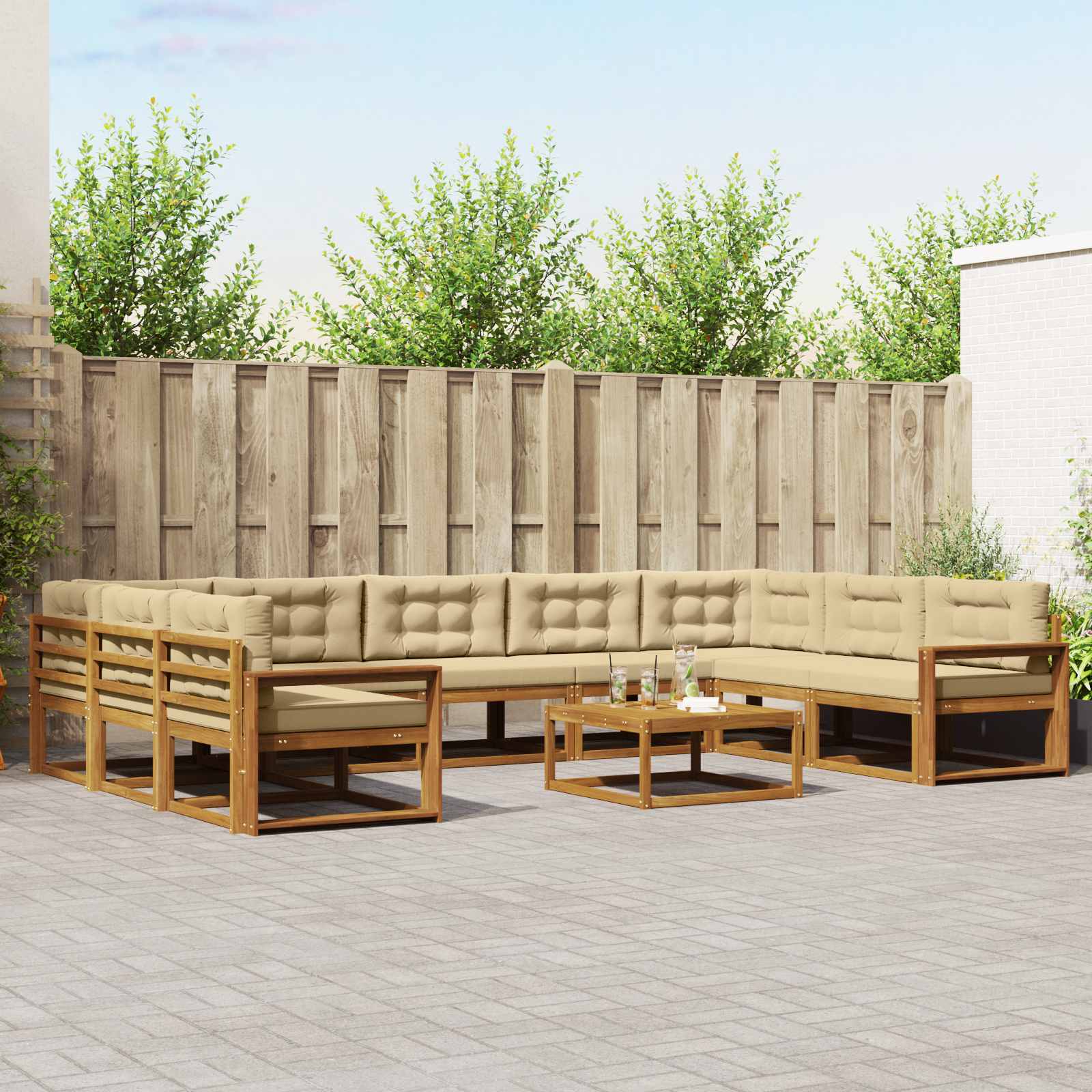 Buiten bankenset met kussen 10 pcs Natuurlijk en Beige is nu te koop bij PeponiXL, paradijselijk wonen!