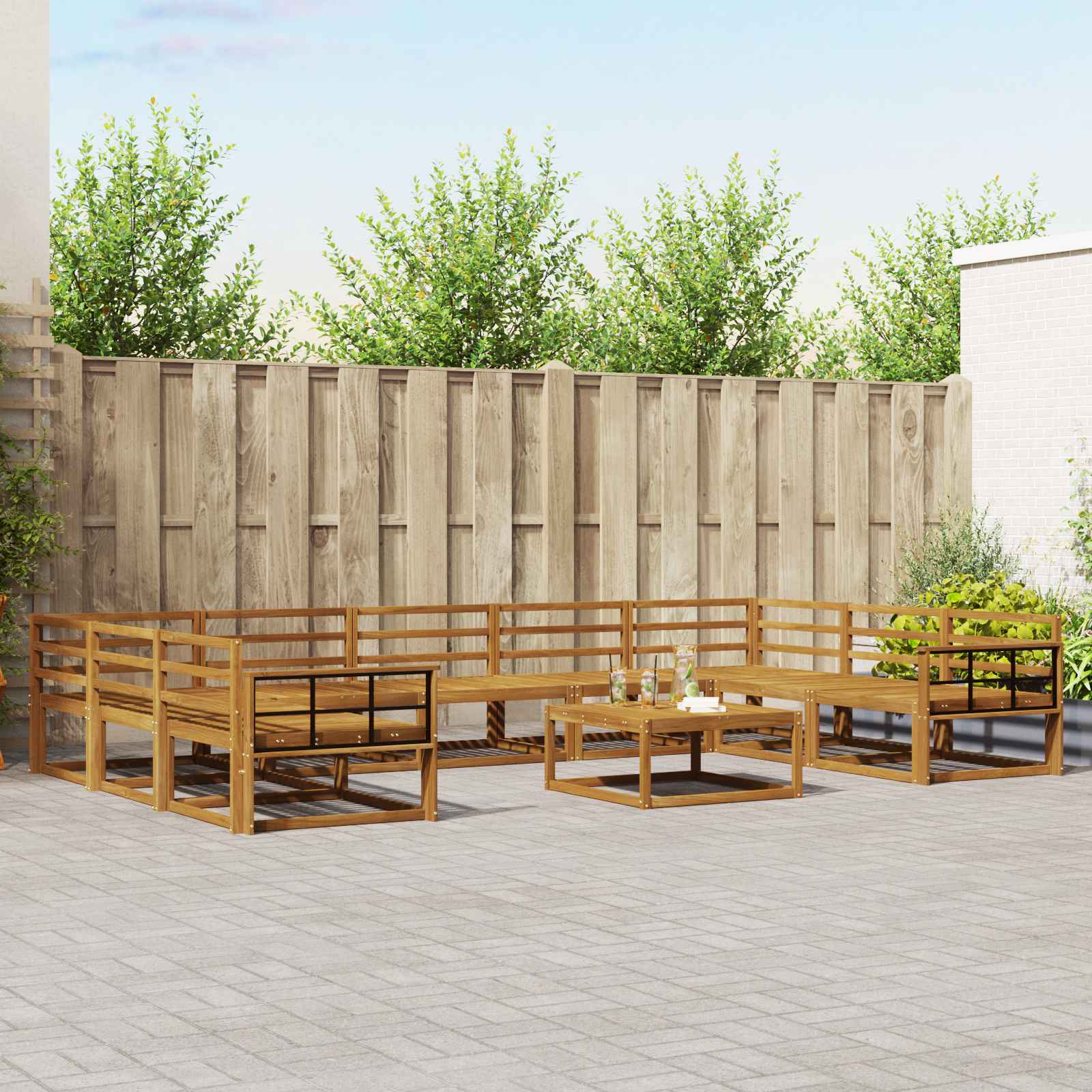 Buiten bankenset 10 pcs Naturel Massief Acaciahout is nu te koop bij PeponiXL, paradijselijk wonen!