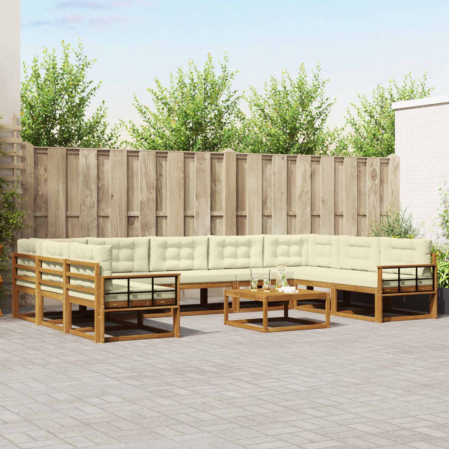 Buiten bankenset met kussen 10 pcs Natuurlijk en Crème is nu te koop bij PeponiXL, paradijselijk wonen!
