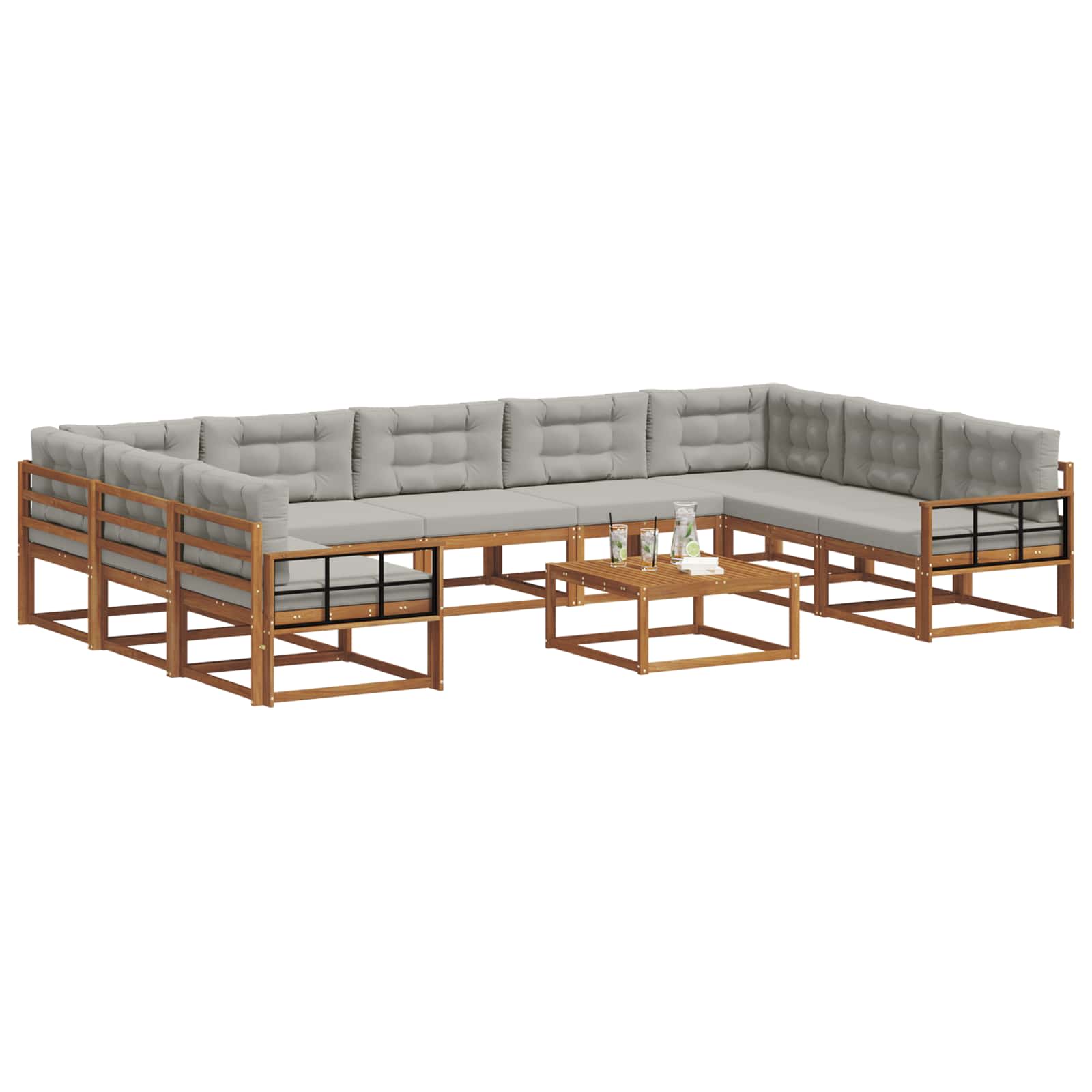 Buiten bankenset met kussen 10 pcs Natuurlijk en Lichtgrijs is nu te koop bij PeponiXL, paradijselijk wonen!