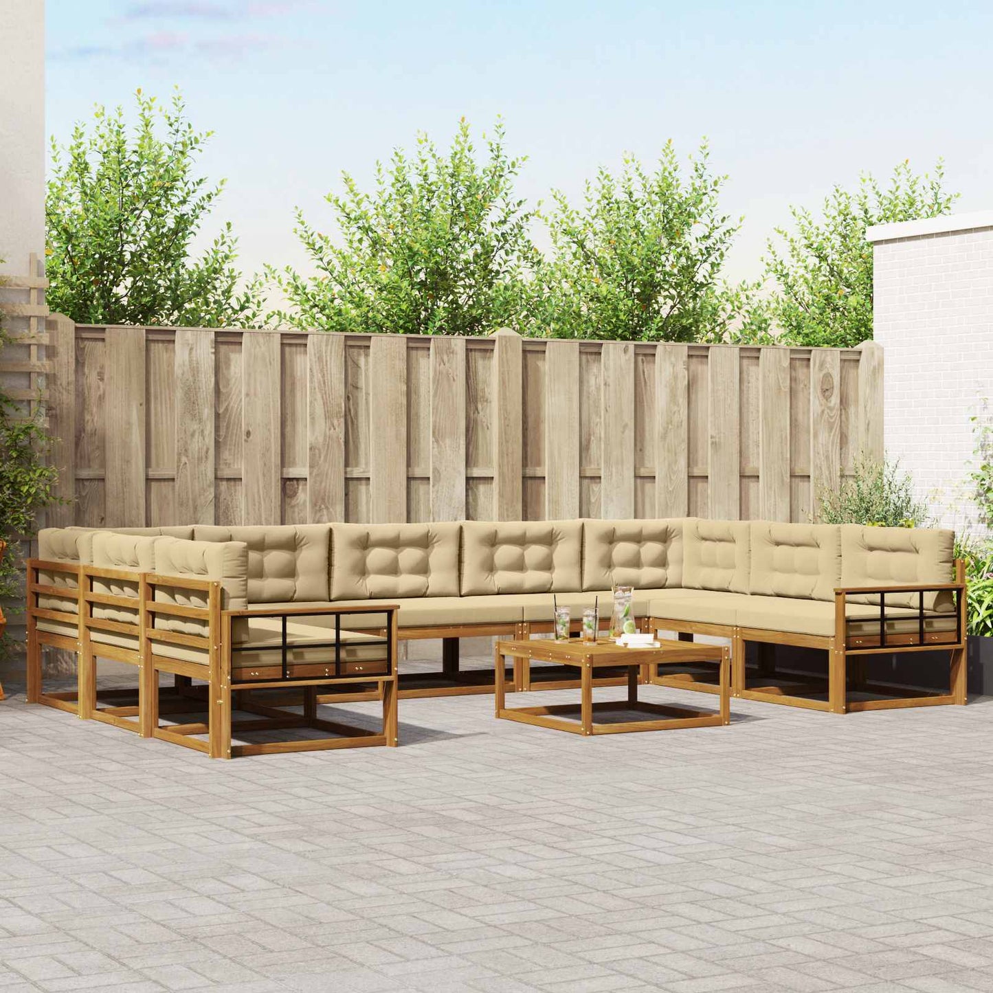 Buiten bankenset met kussen 10 pcs Natuurlijk en Beige is nu te koop bij PeponiXL, paradijselijk wonen!