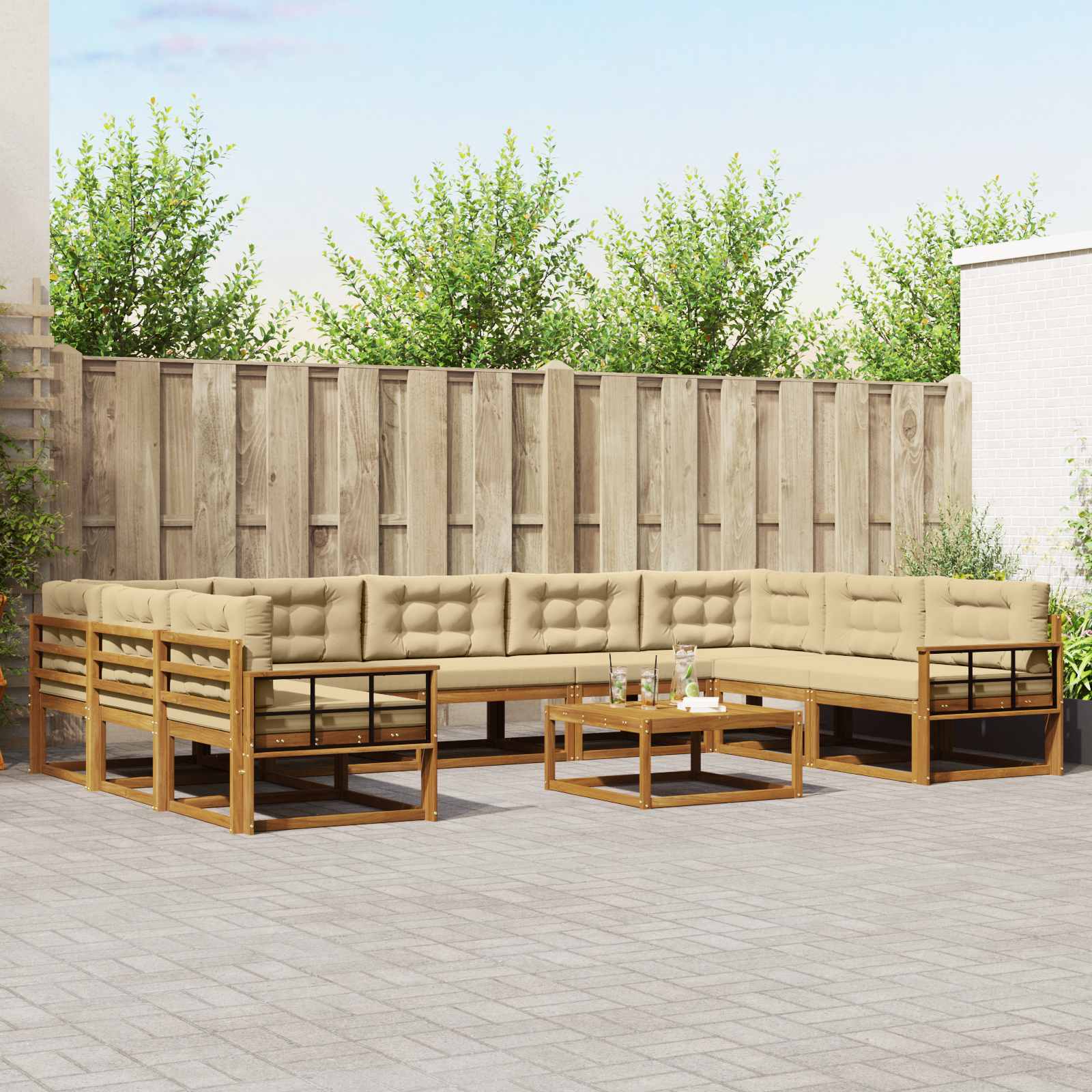 Buiten bankenset met kussen 10 pcs Natuurlijk en Beige is nu te koop bij PeponiXL, paradijselijk wonen!