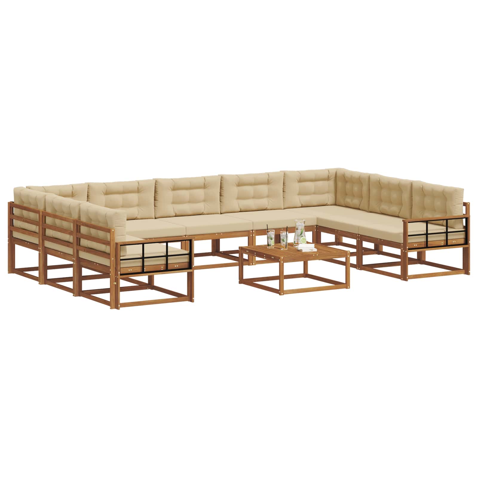 Buiten bankenset met kussen 10 pcs Natuurlijk en Beige is nu te koop bij PeponiXL, paradijselijk wonen!