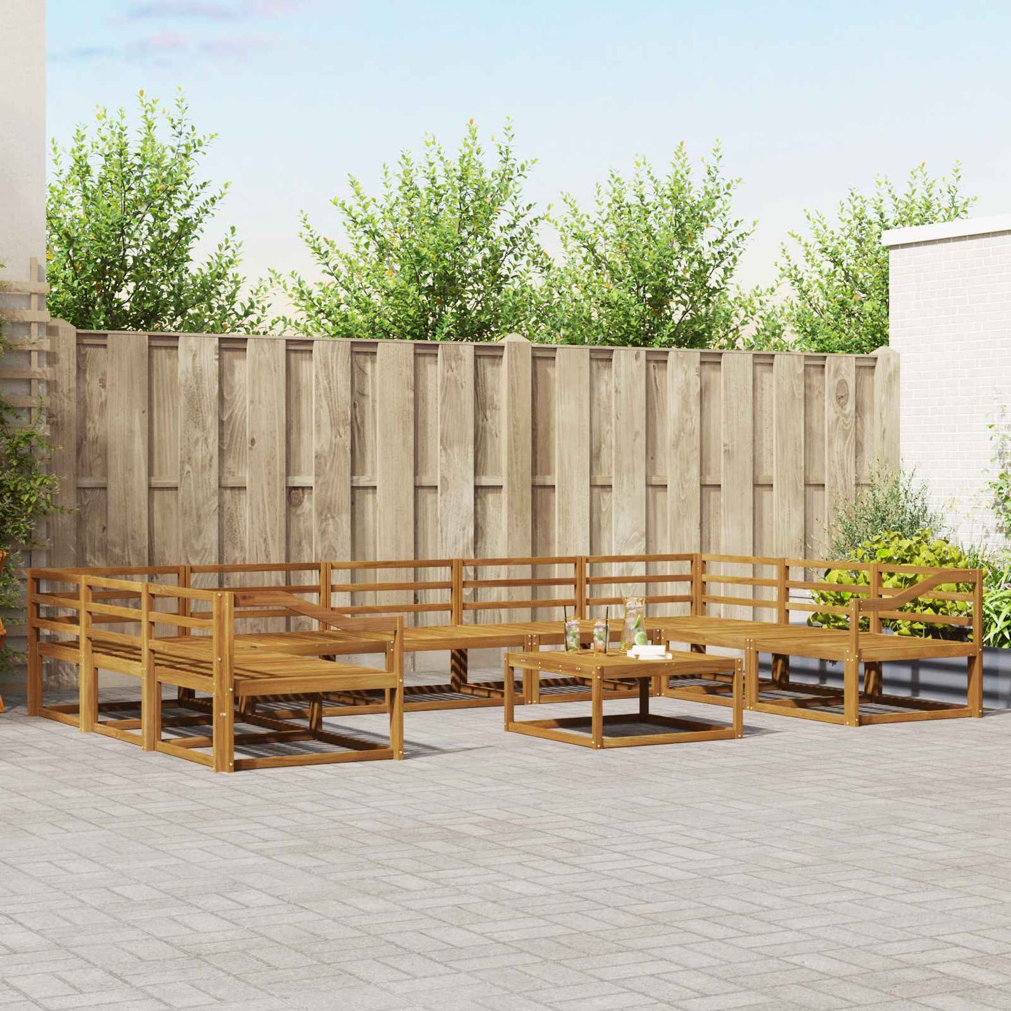 Buiten bankenset 10 pcs Naturel Massief Acaciahout is nu te koop bij PeponiXL, paradijselijk wonen!