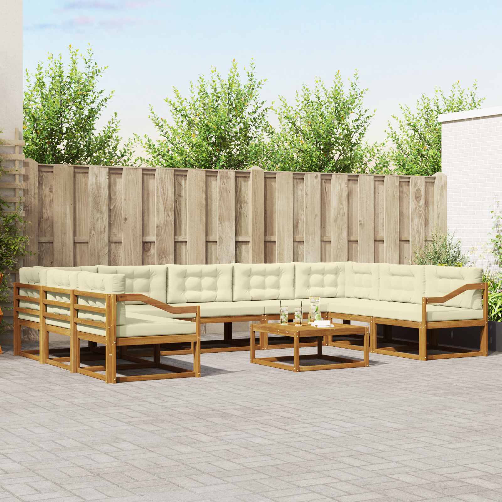 Buiten bankenset met kussen 10 pcs Natuurlijk en Crème is nu te koop bij PeponiXL, paradijselijk wonen!